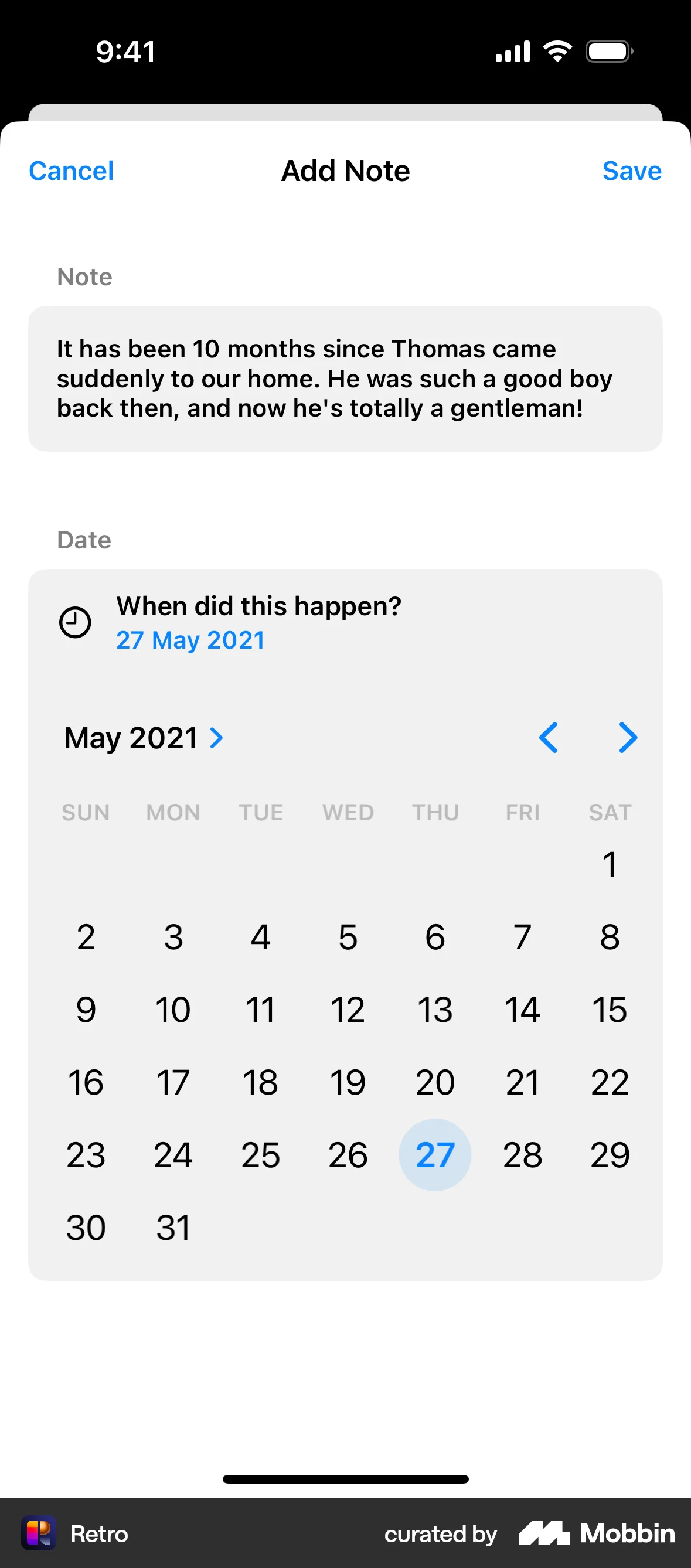 Retro iOS Calendar screen