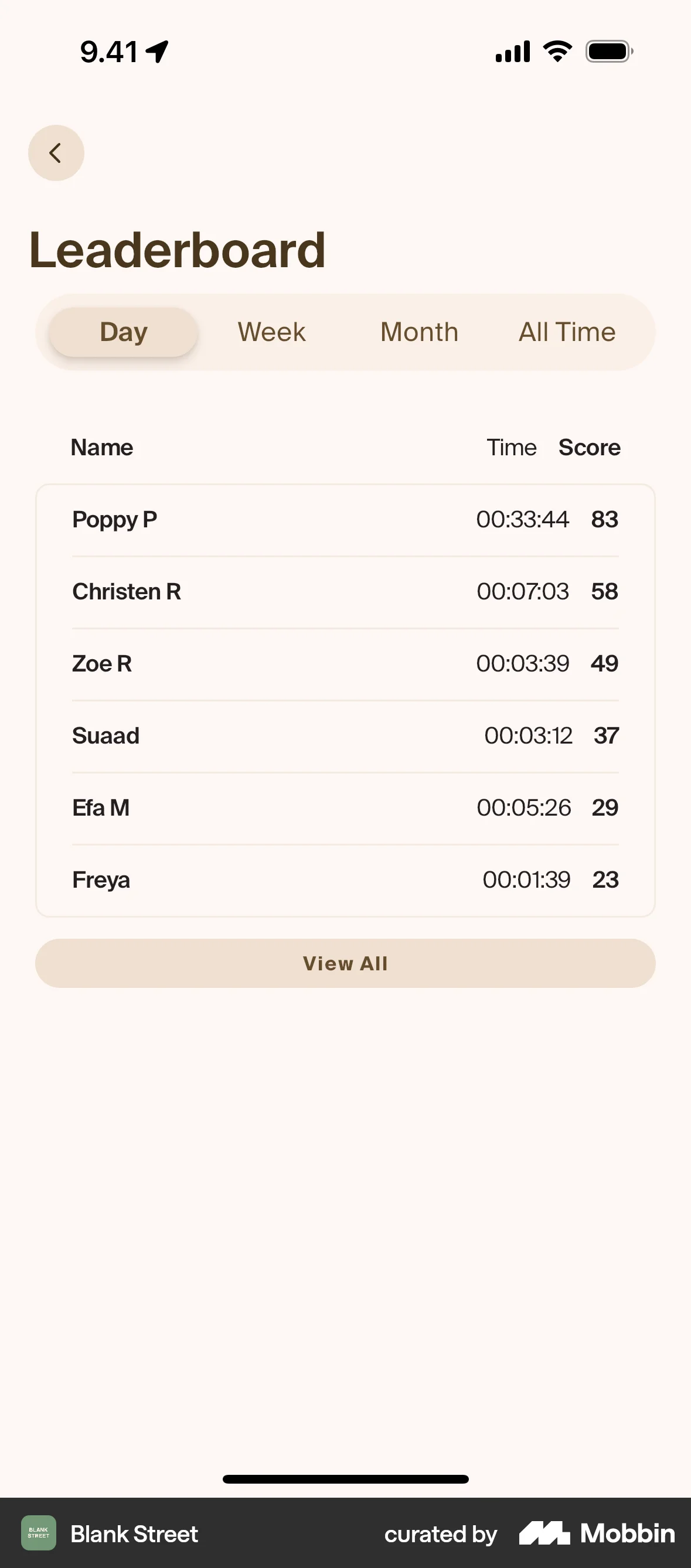 Blank Street iOS Leaderboard screen