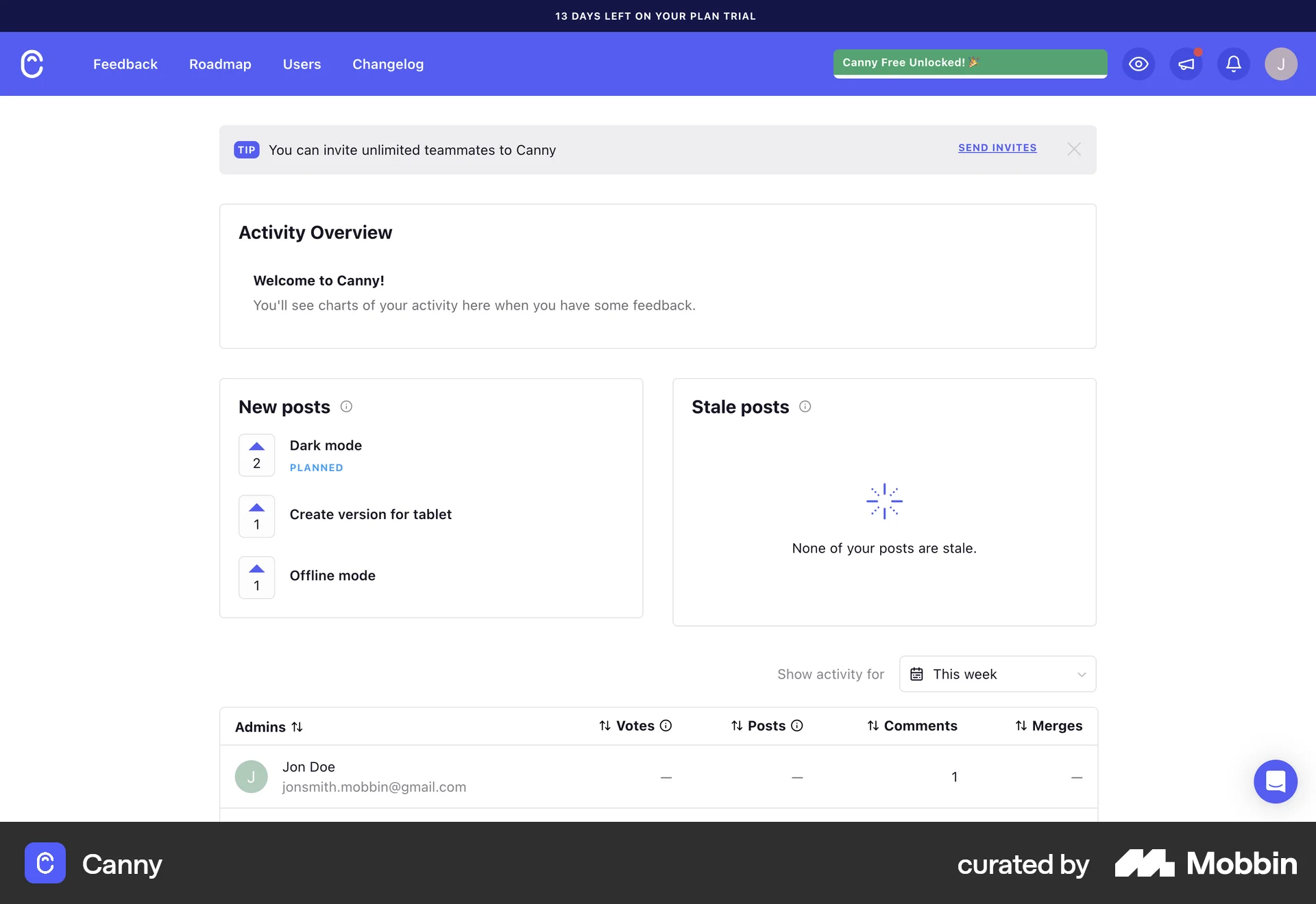 Canny Web screen containing Top Navigation Bar UI element