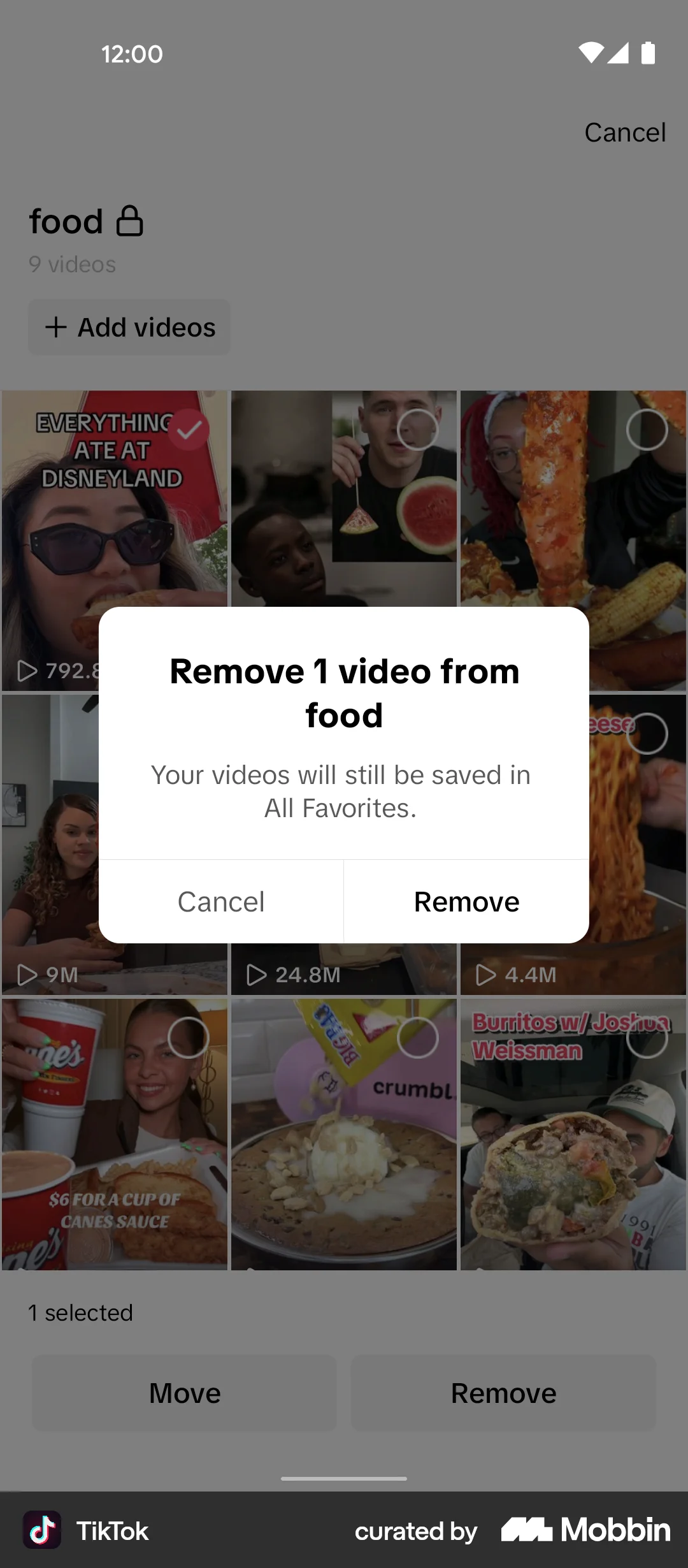 TikTok Android Delete screen