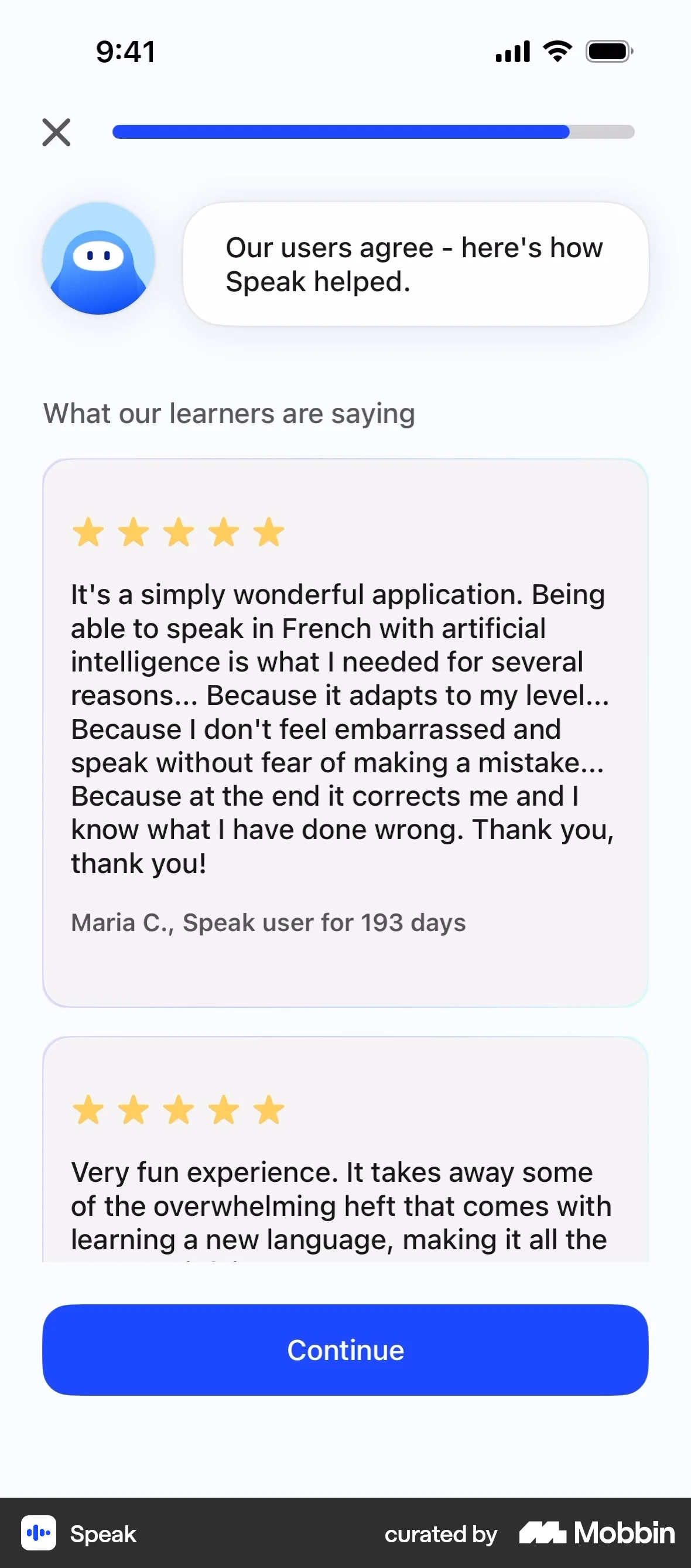 Speak Onboarding screen