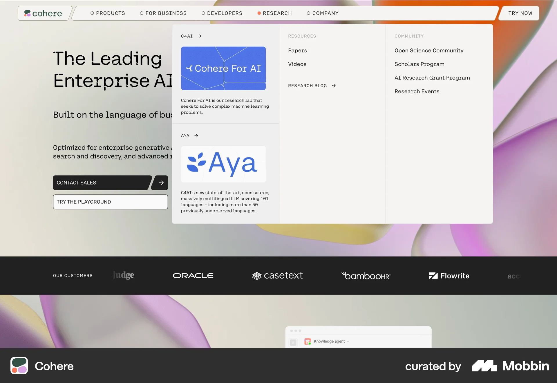 Cohere Web screen containing Navigation Menu UI element