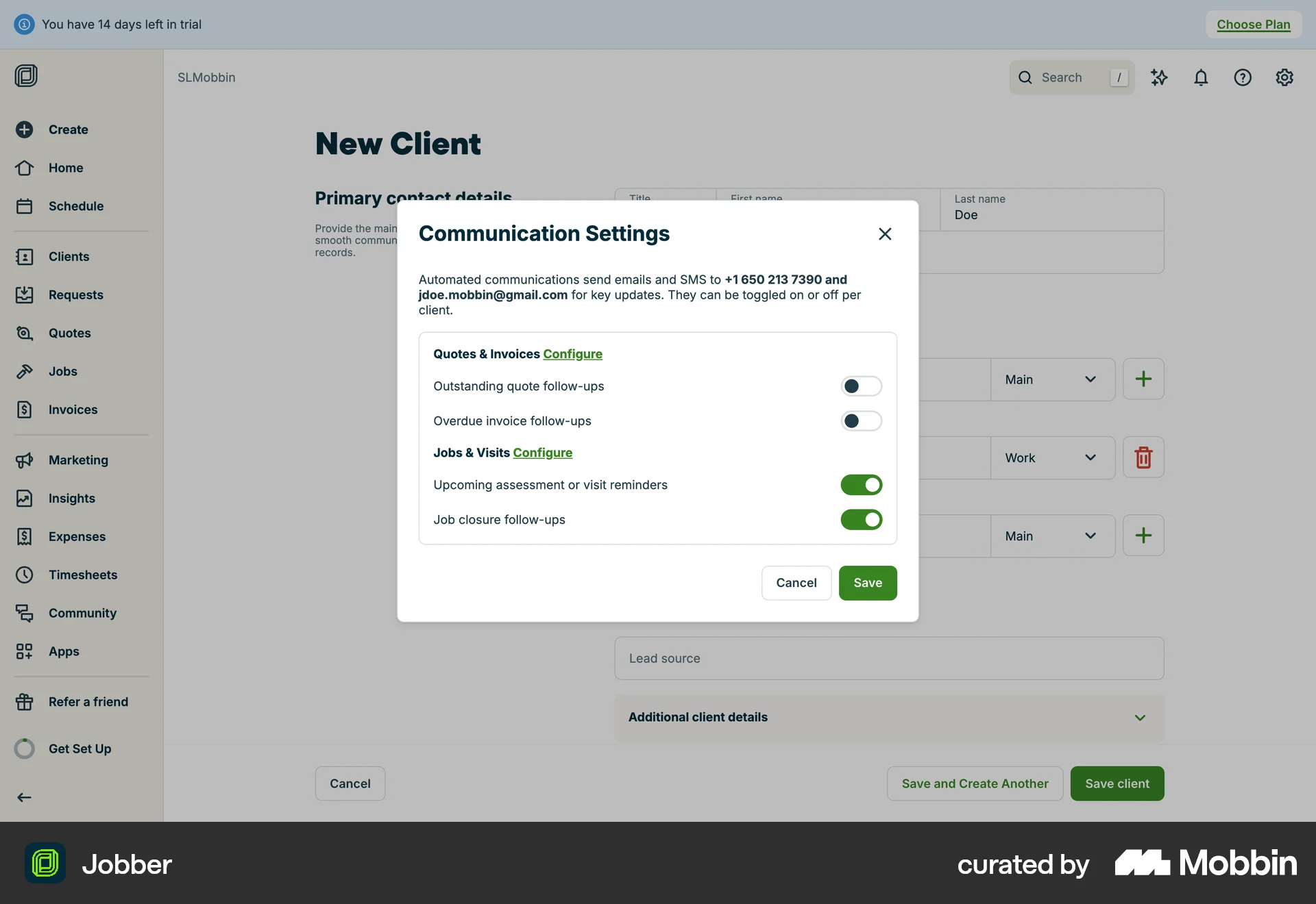 Jobber Web Settings & Preferences screen