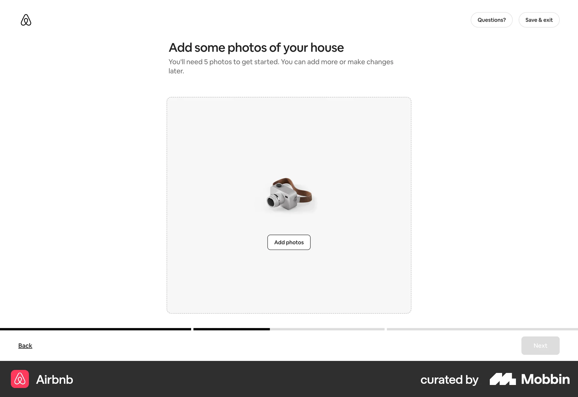 Airbnb Web screen containing File Upload UI element