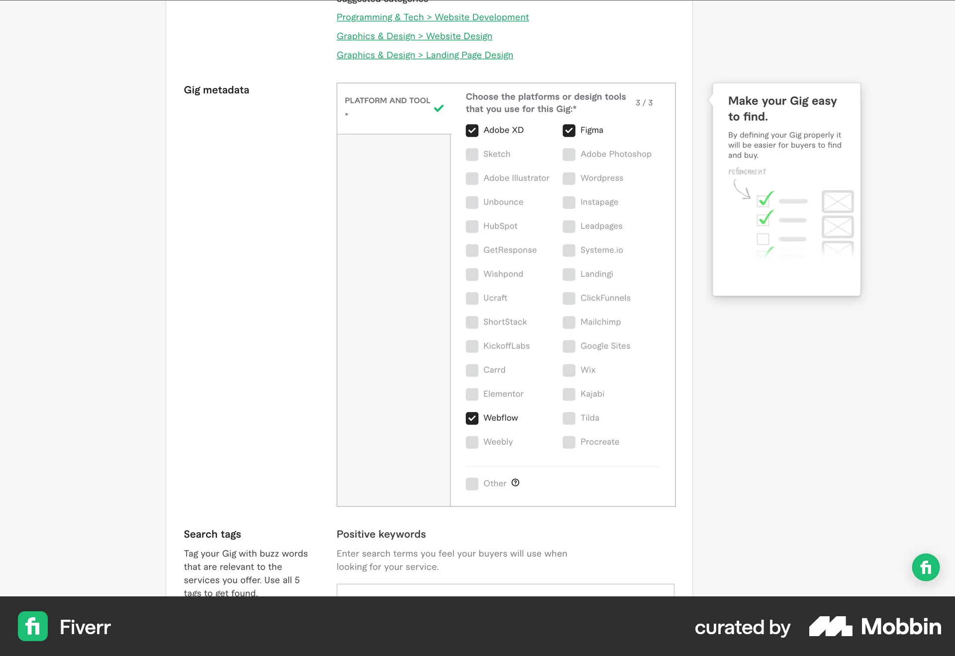 Fiverr Web screen containing Checkbox UI element