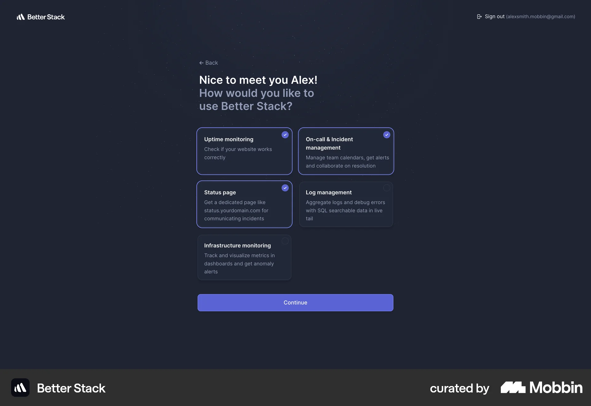 Better Stack Web Account Setup screen