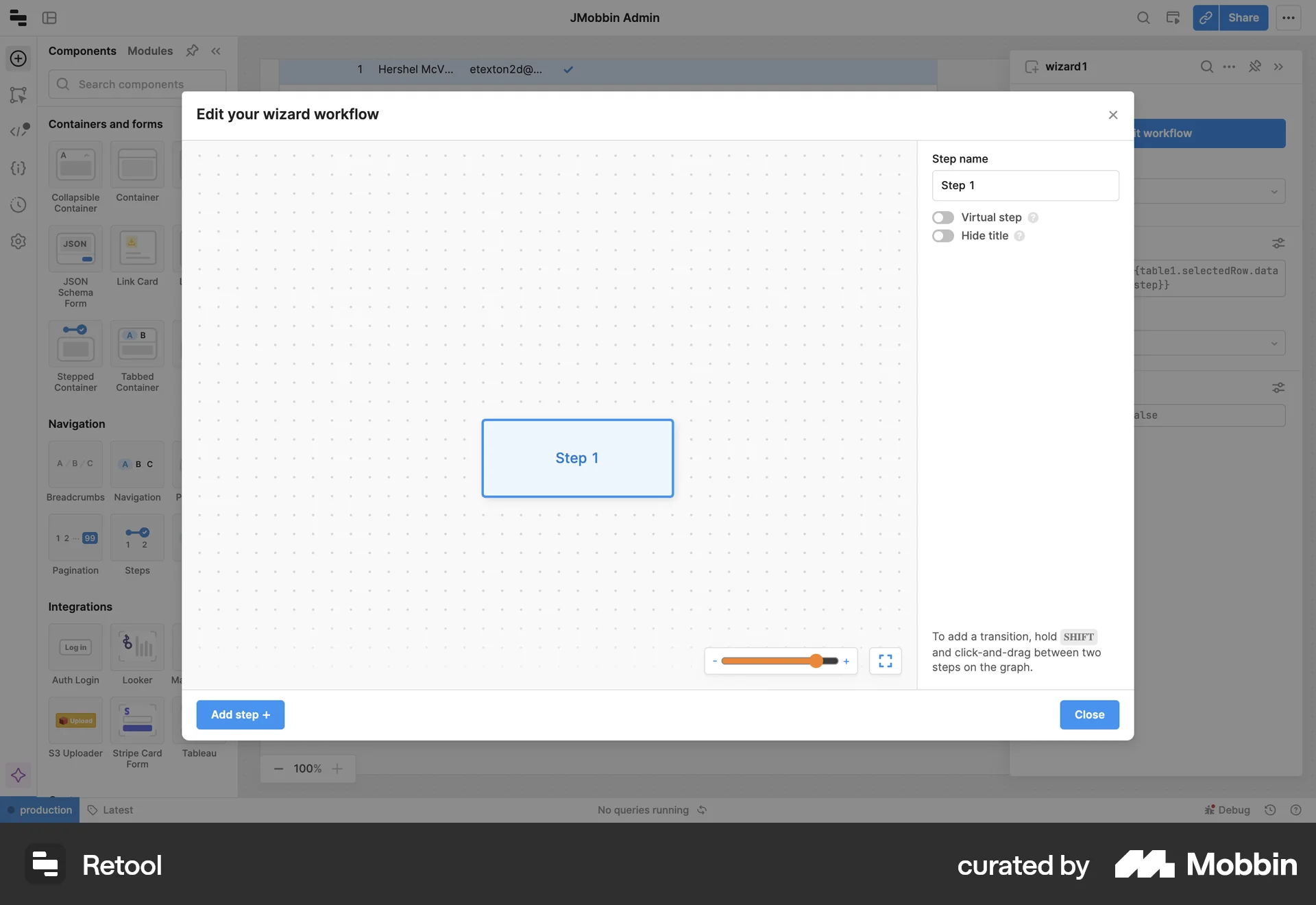 Retool Web Wizard UI screen