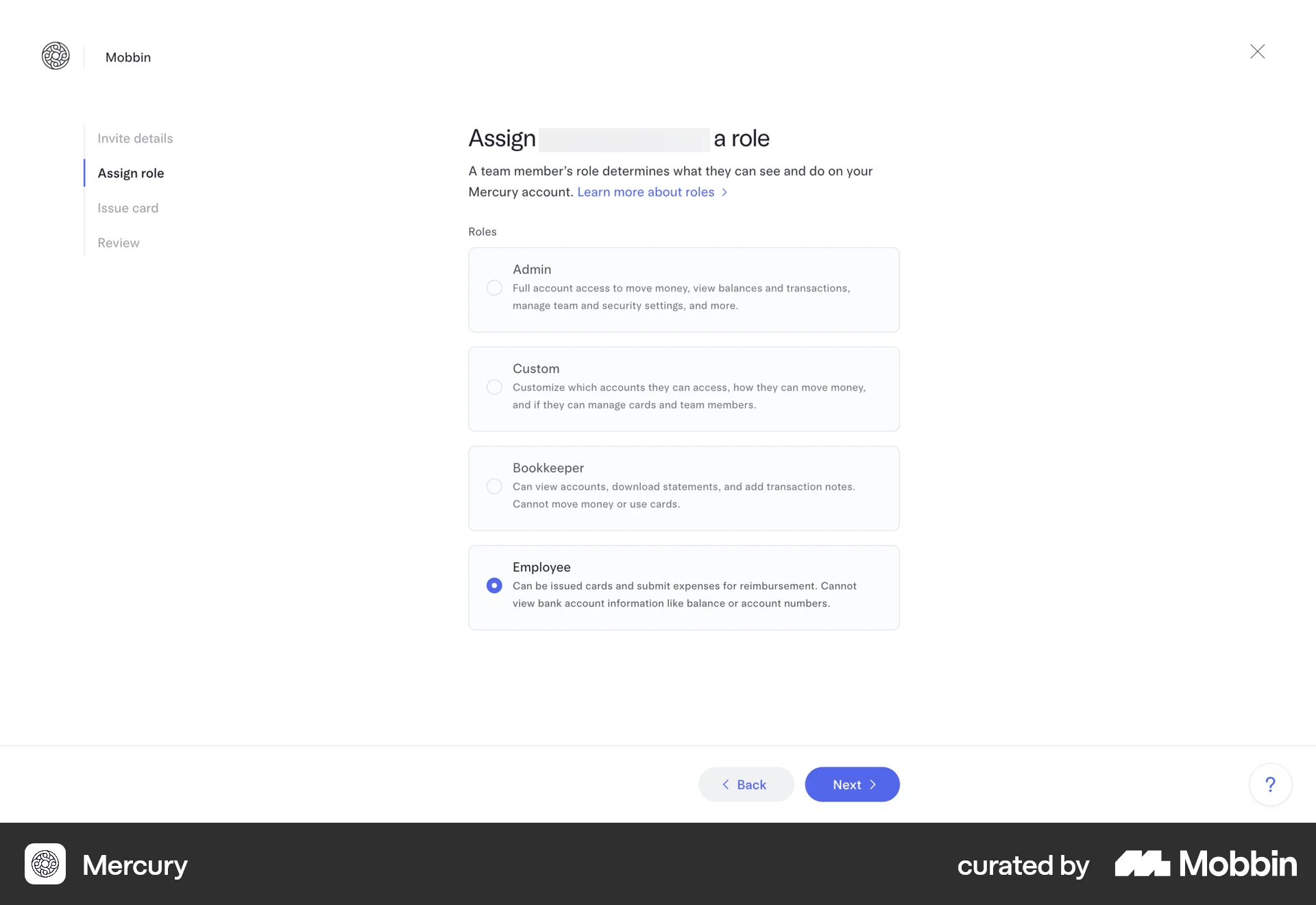 Mercury Web Wizard UI screen