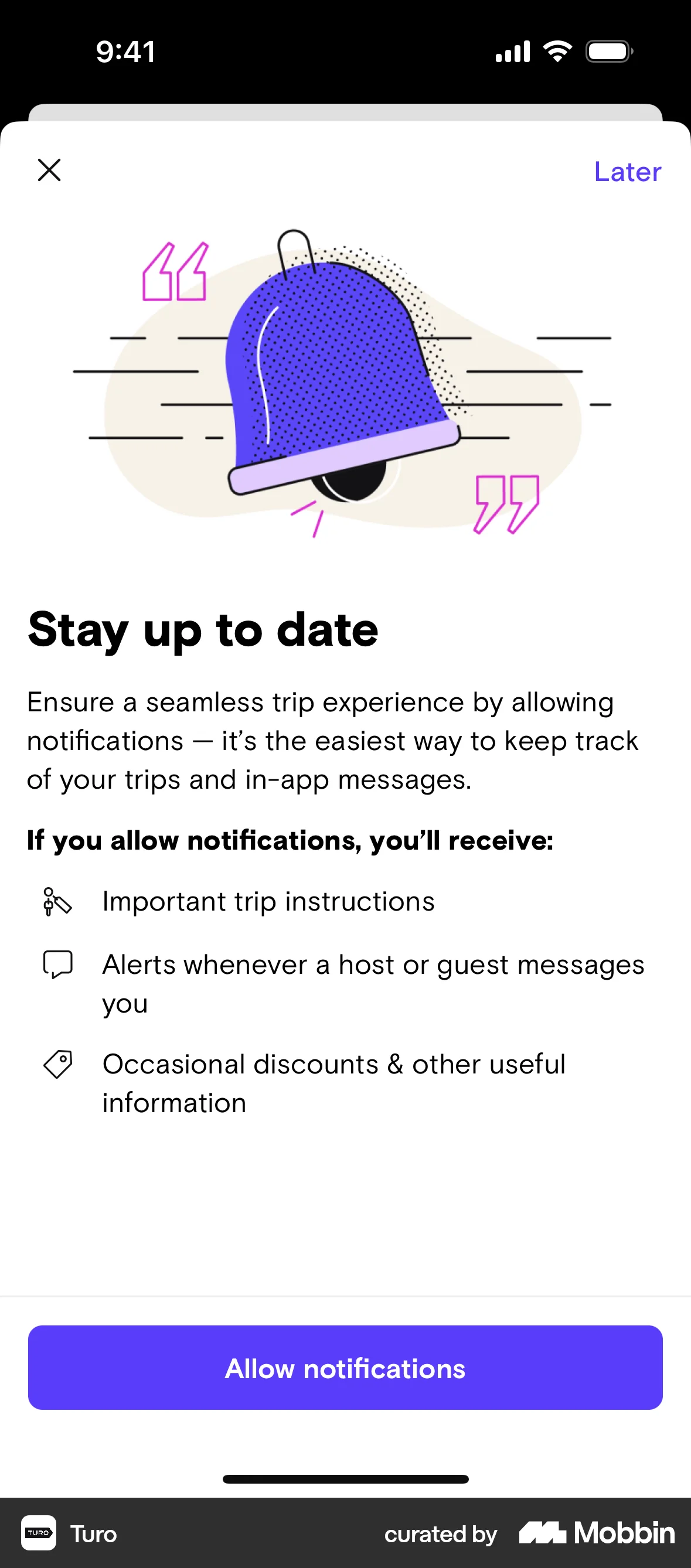 Turo iOS screen containing Bottom Sheet UI element