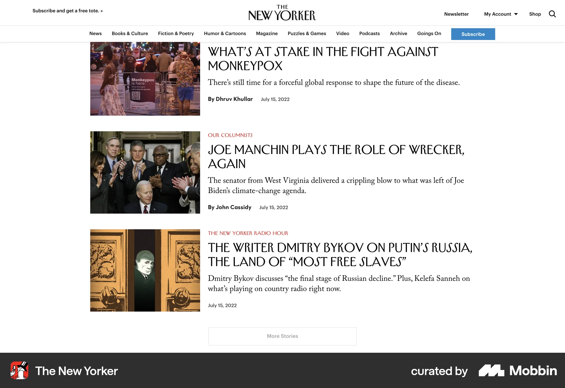 The New Yorker Web News Feed screen