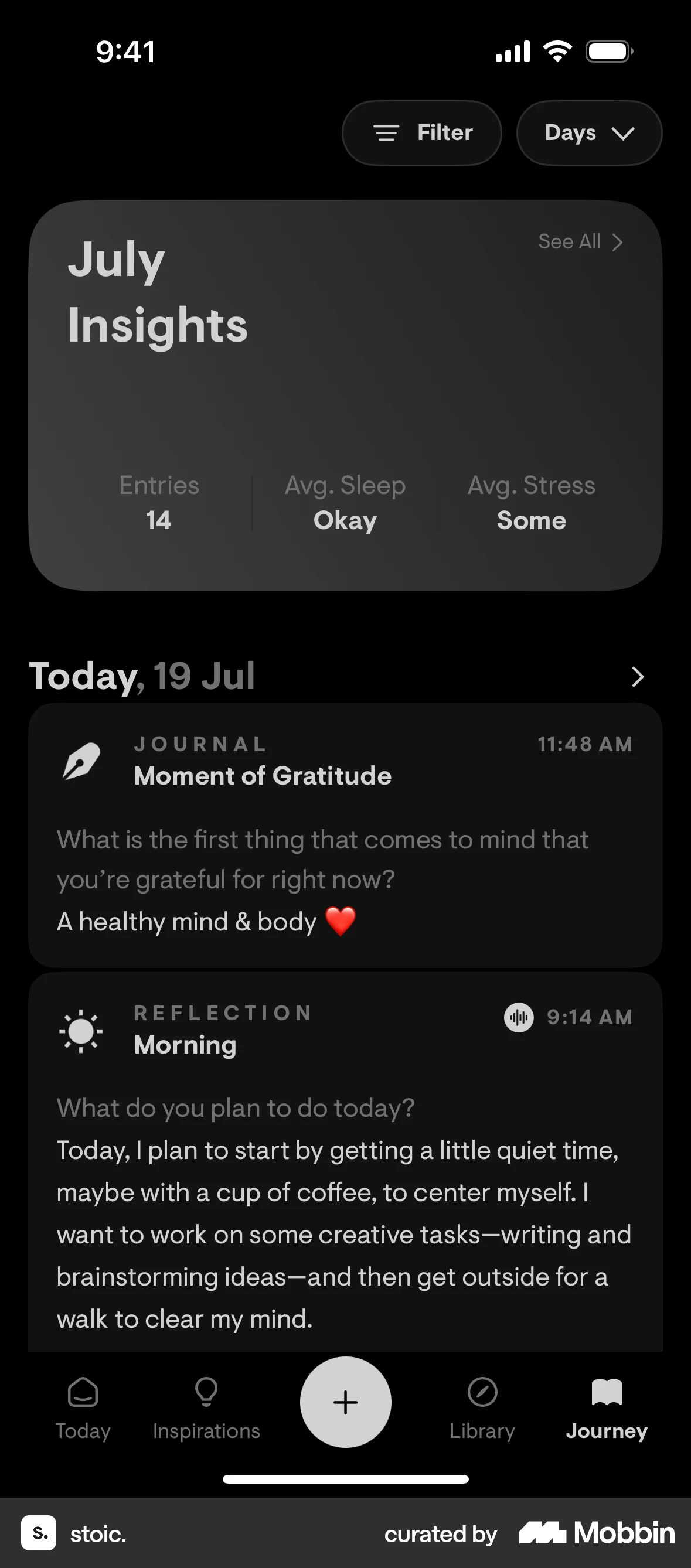 stoic. iOS Dark Mode screen