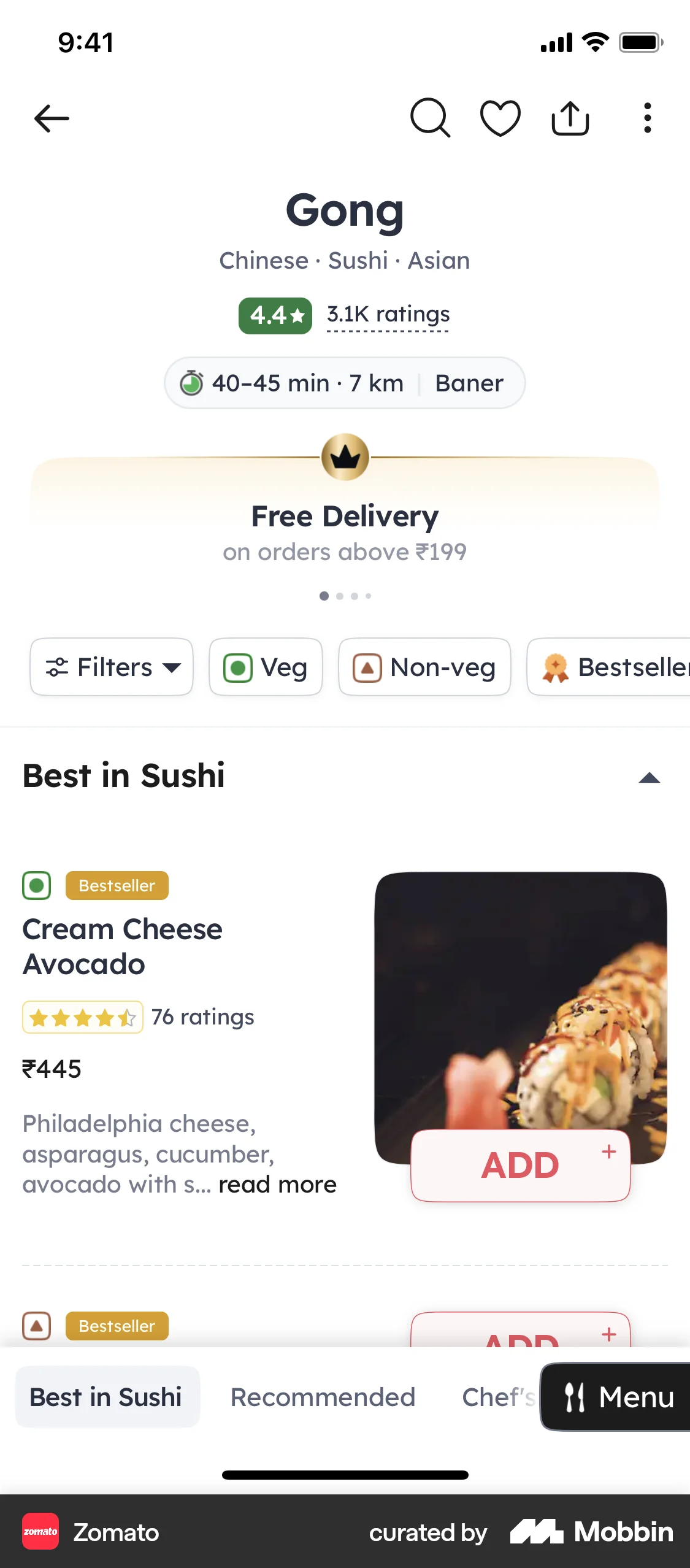 Zomato iOS screen containing Accordion UI element