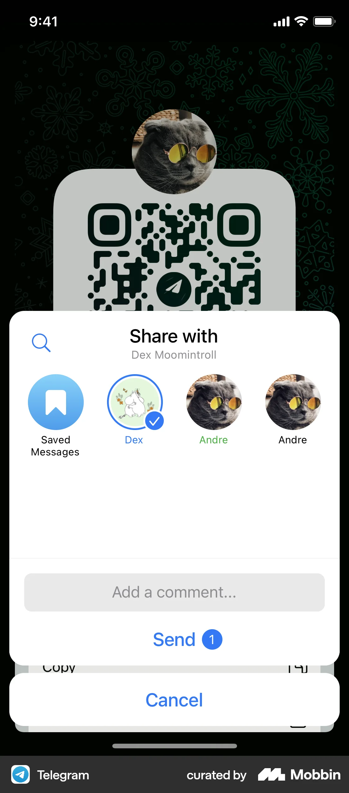 Telegram iOS screen containing Action Sheet UI element