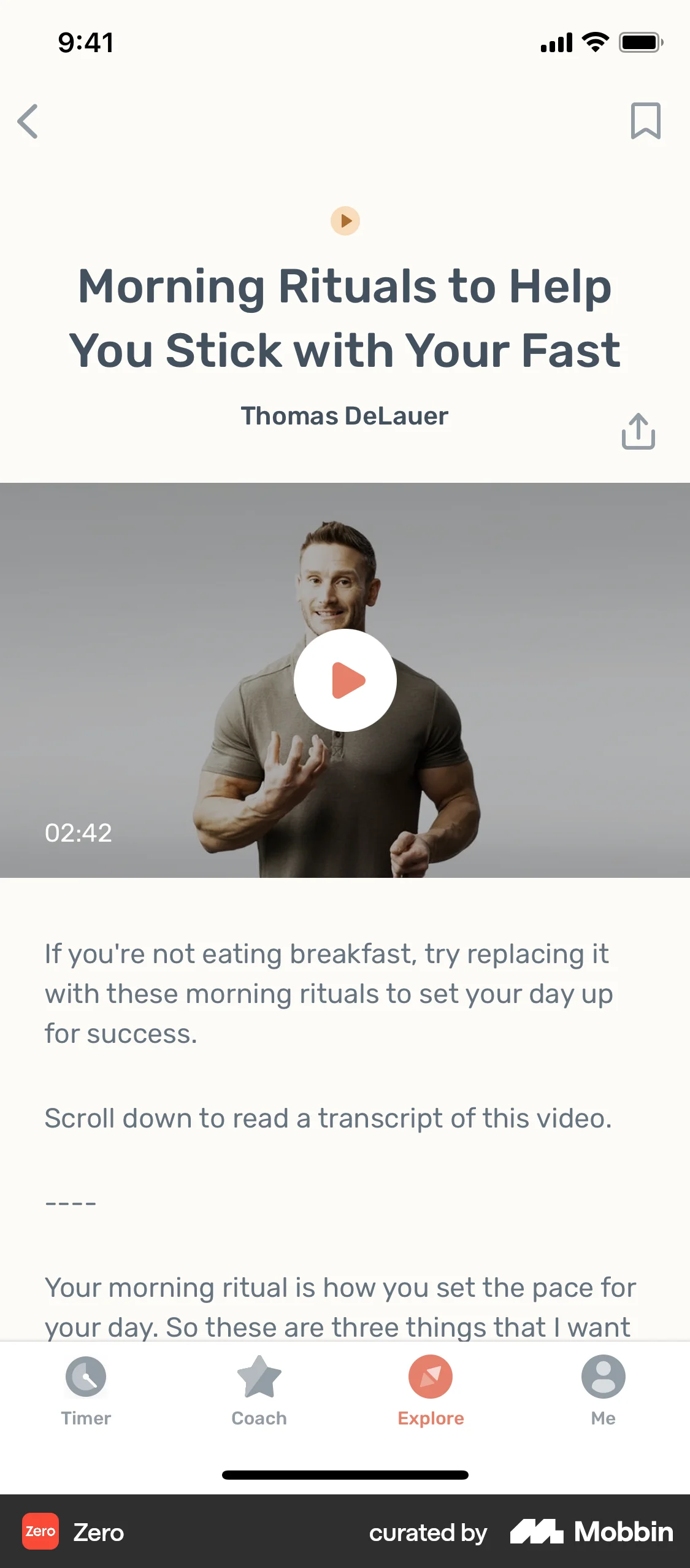 Zero iOS Video Player screen