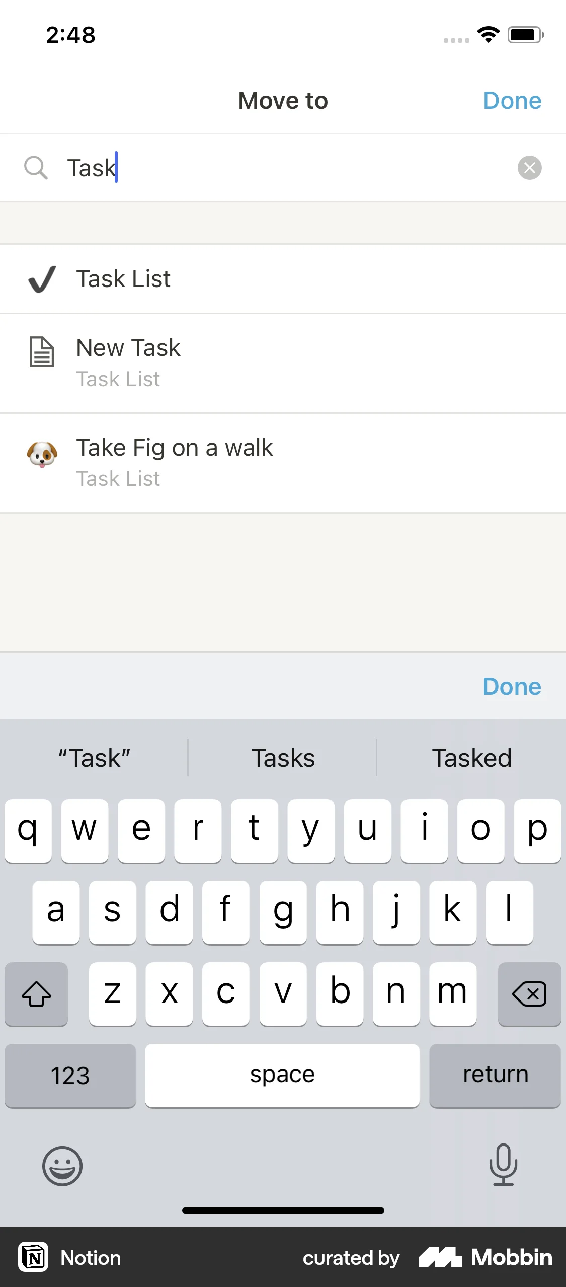 Notion iOS Move screen