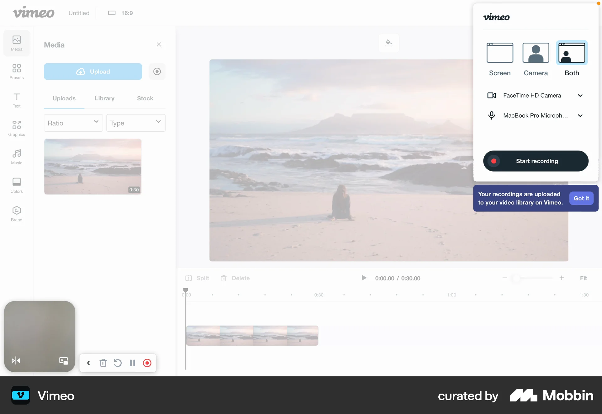 Vimeo Web Audio & Video Recorder screen