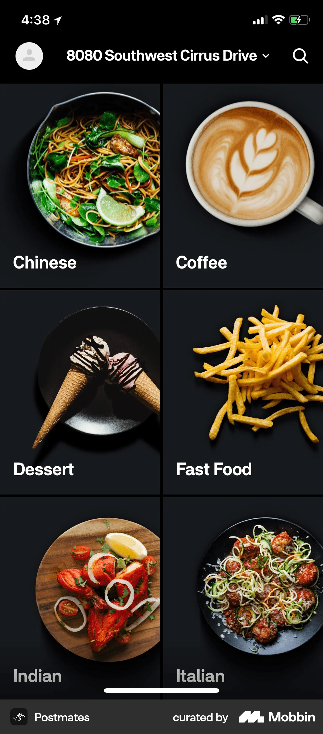 Postmates iOS screen containing Gallery UI element