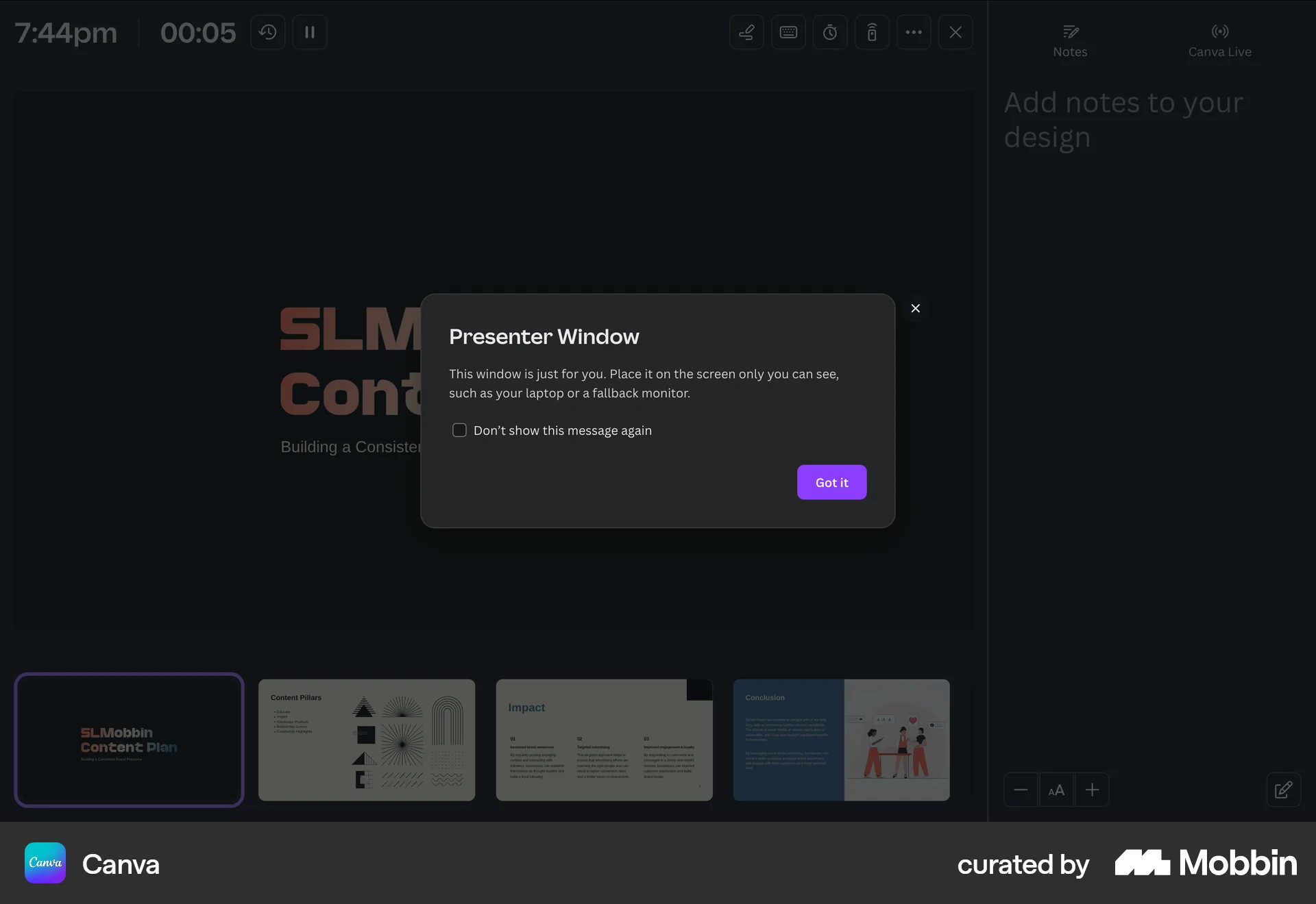 Canva Web Feature Info screen