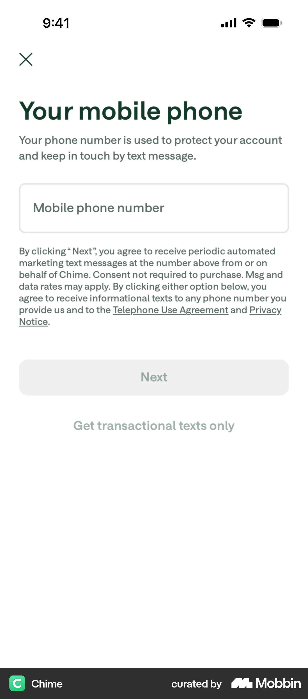 Chime Onboarding screen