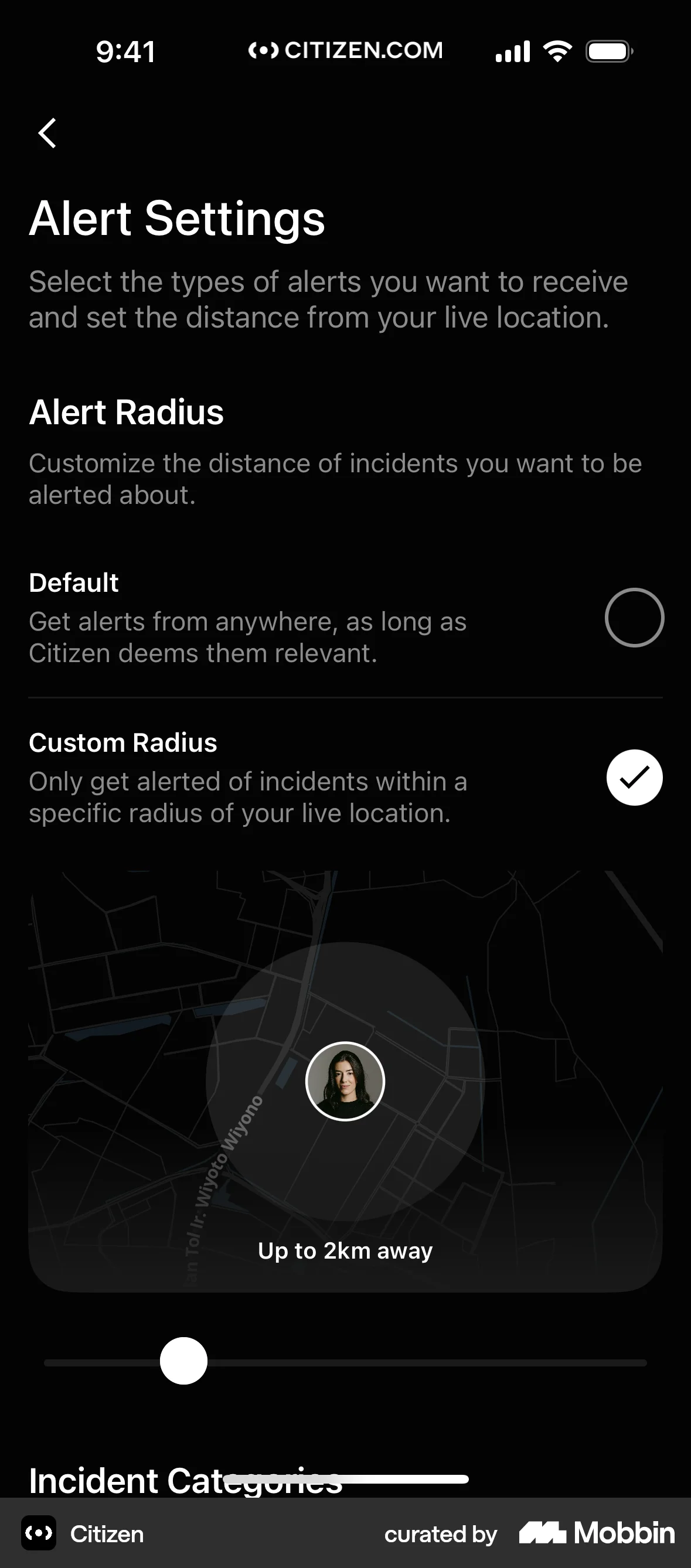 Citizen iOS Settings & Preferences screen
