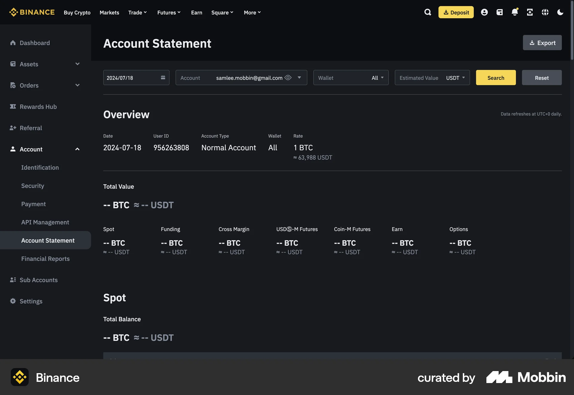 Binance Web Order History screen