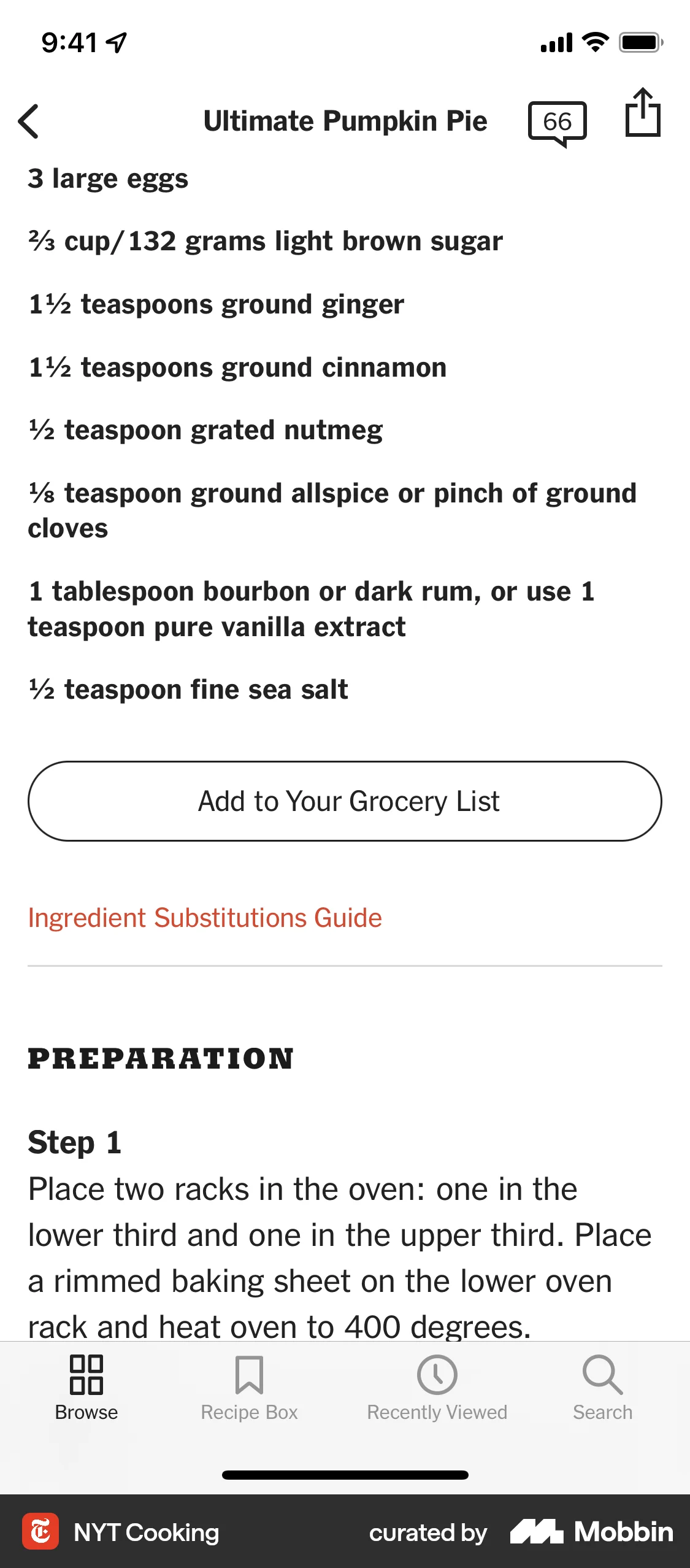 NYT Cooking iOS Recipe Detail screen