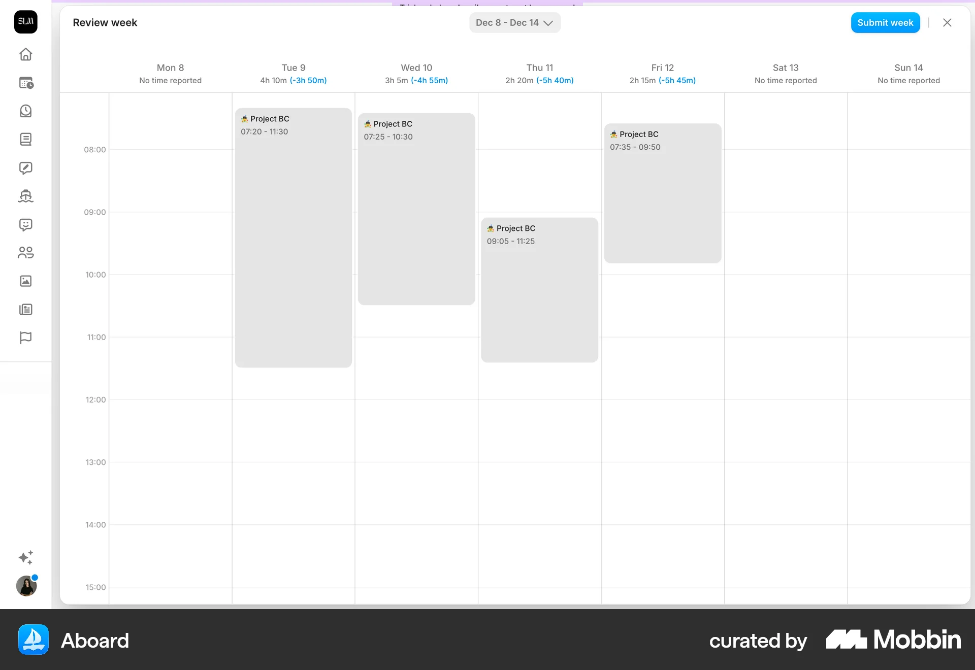 Aboard Time-tracking a project activity screen