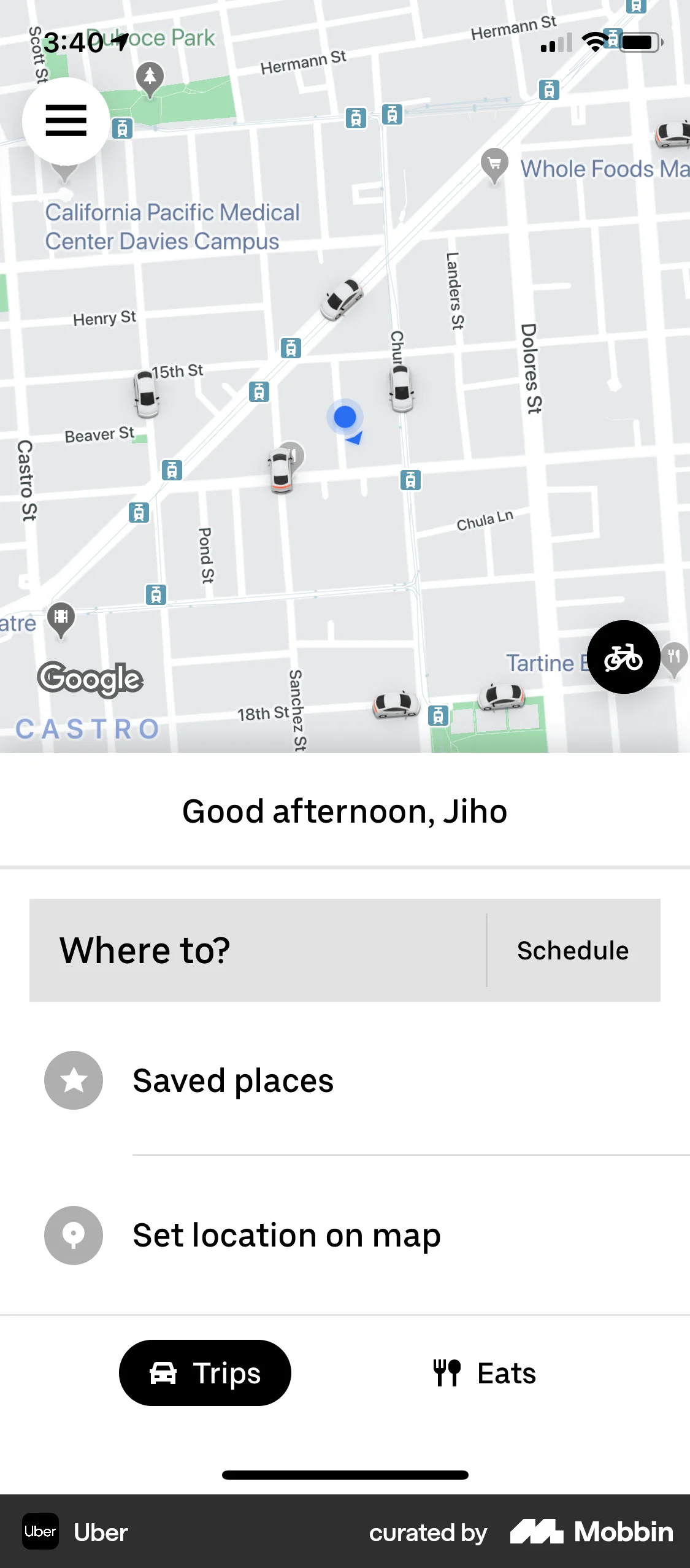 Uber iOS screen containing Tab Bar UI element