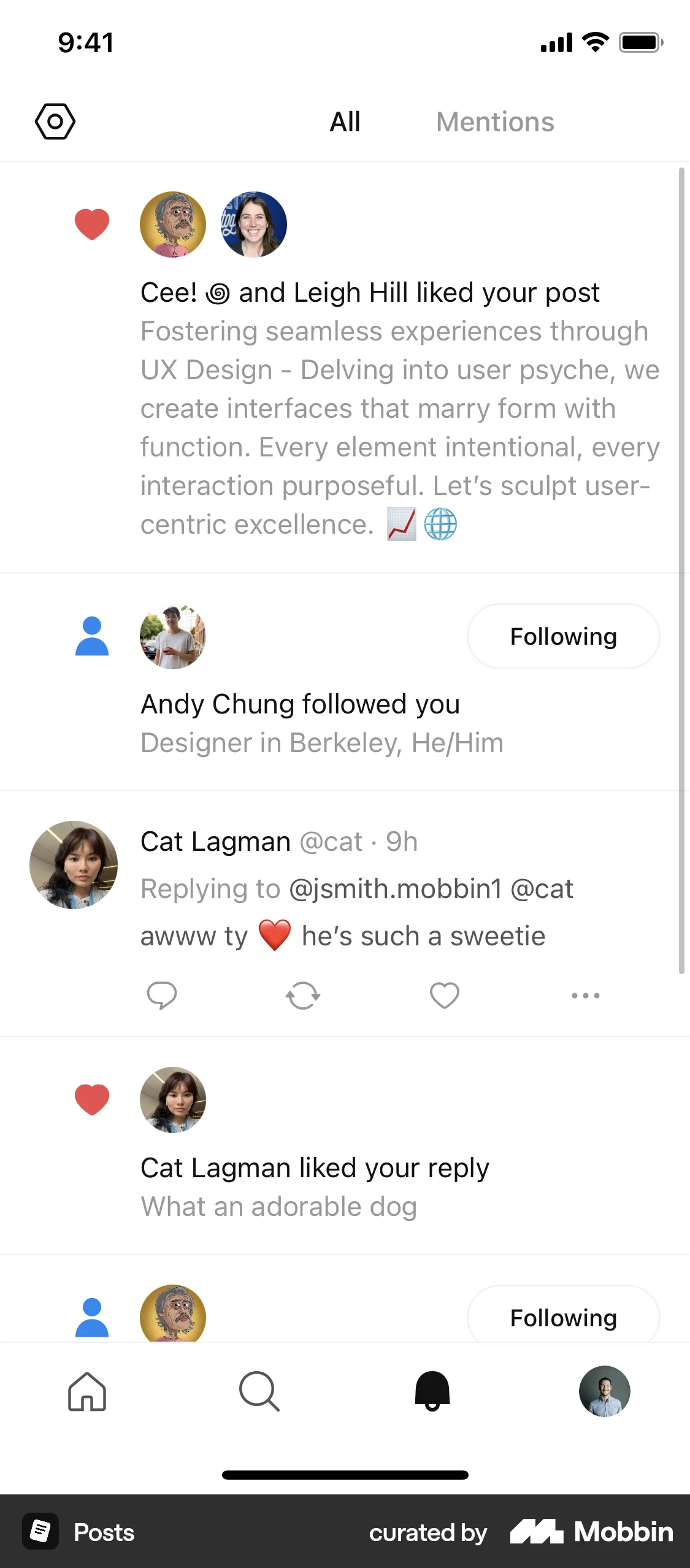 Posts iOS Notifications screen