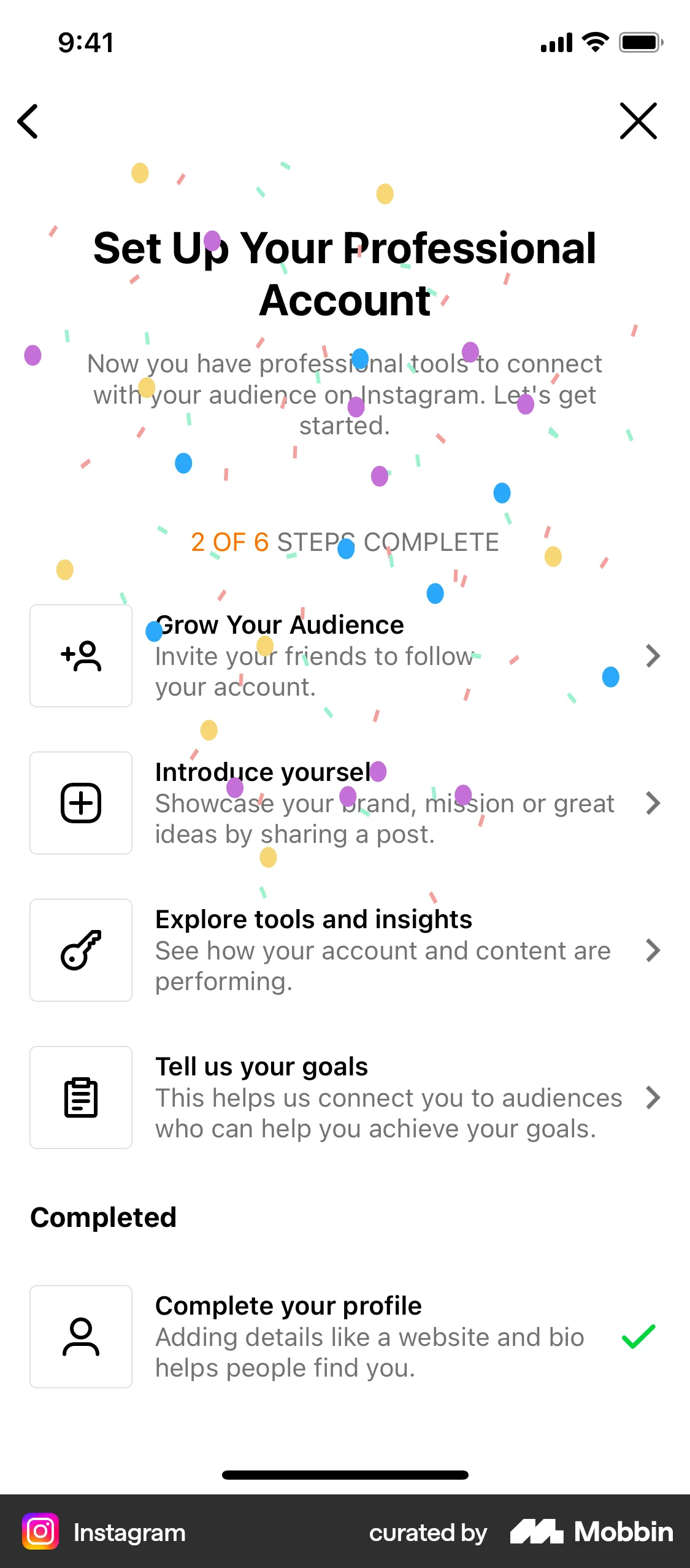 Instagram iOS Confetti screen
