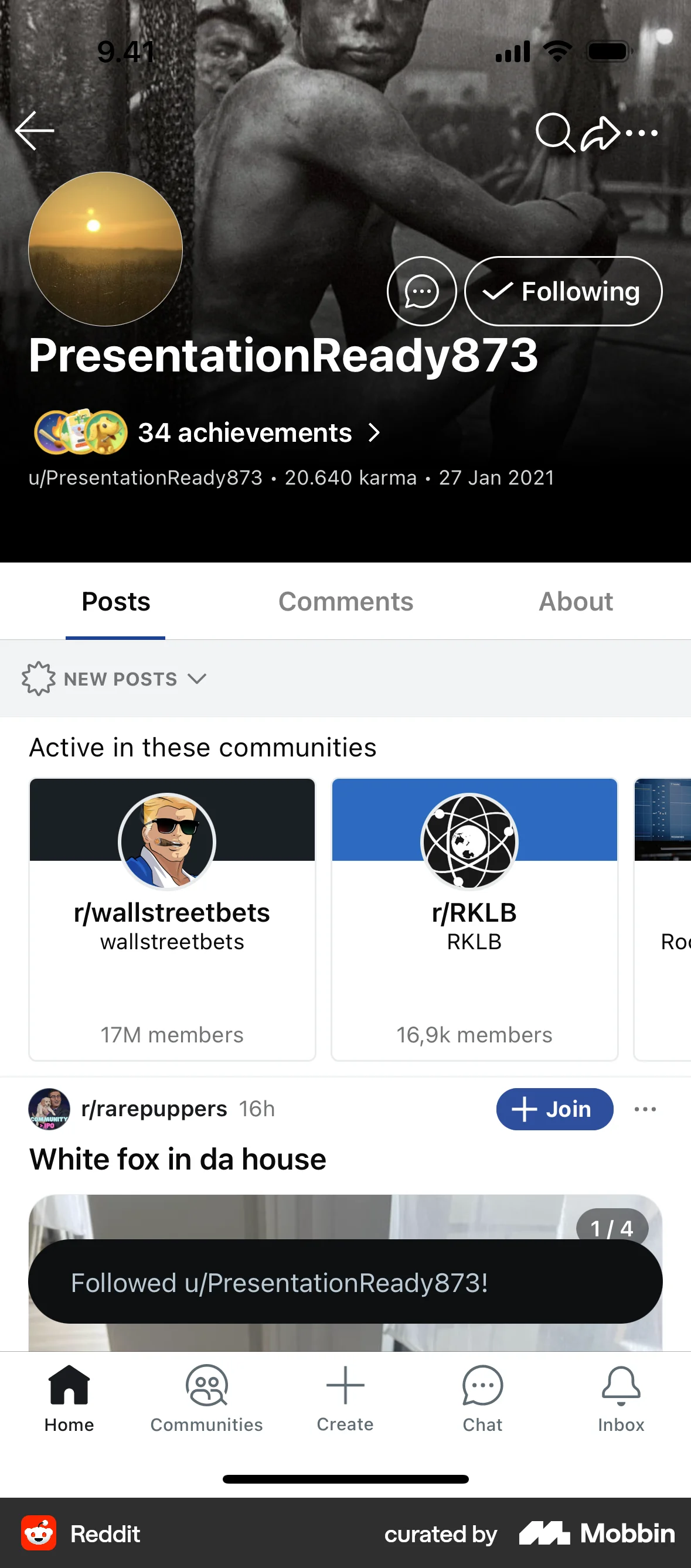 Reddit iOS Follow & Subscribe screen