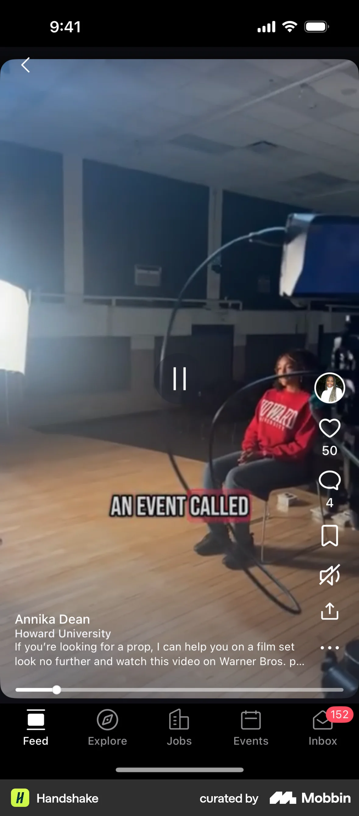 Handshake iOS Video Player screen