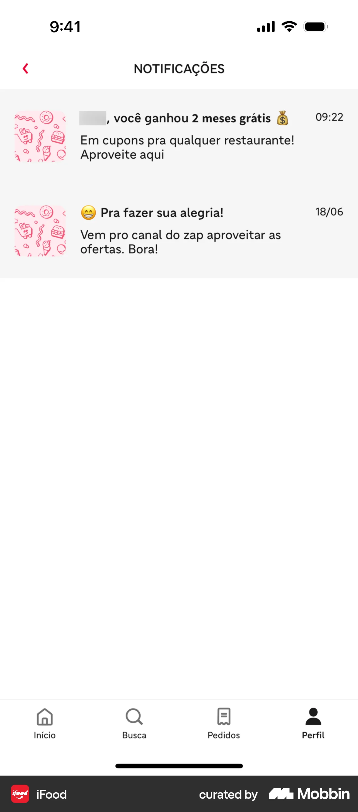 iFood iOS Notifications screen