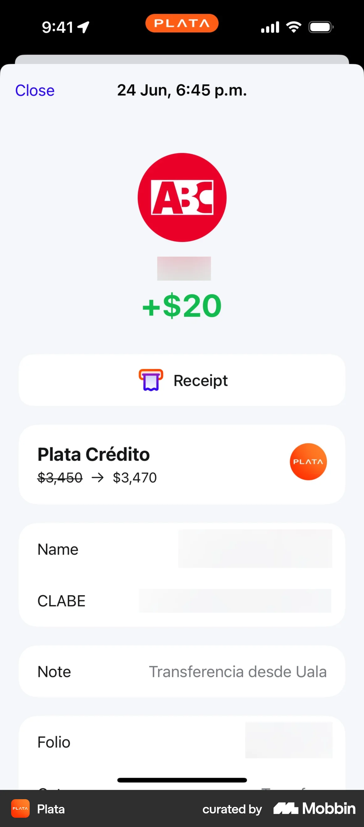 Plata Card iOS Other Content screen