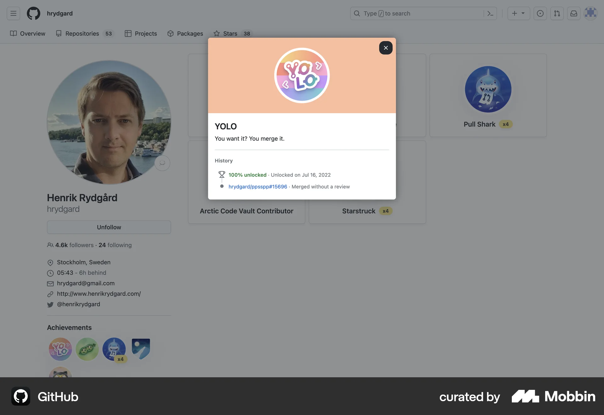 GitHub Web Achievements & Awards screen