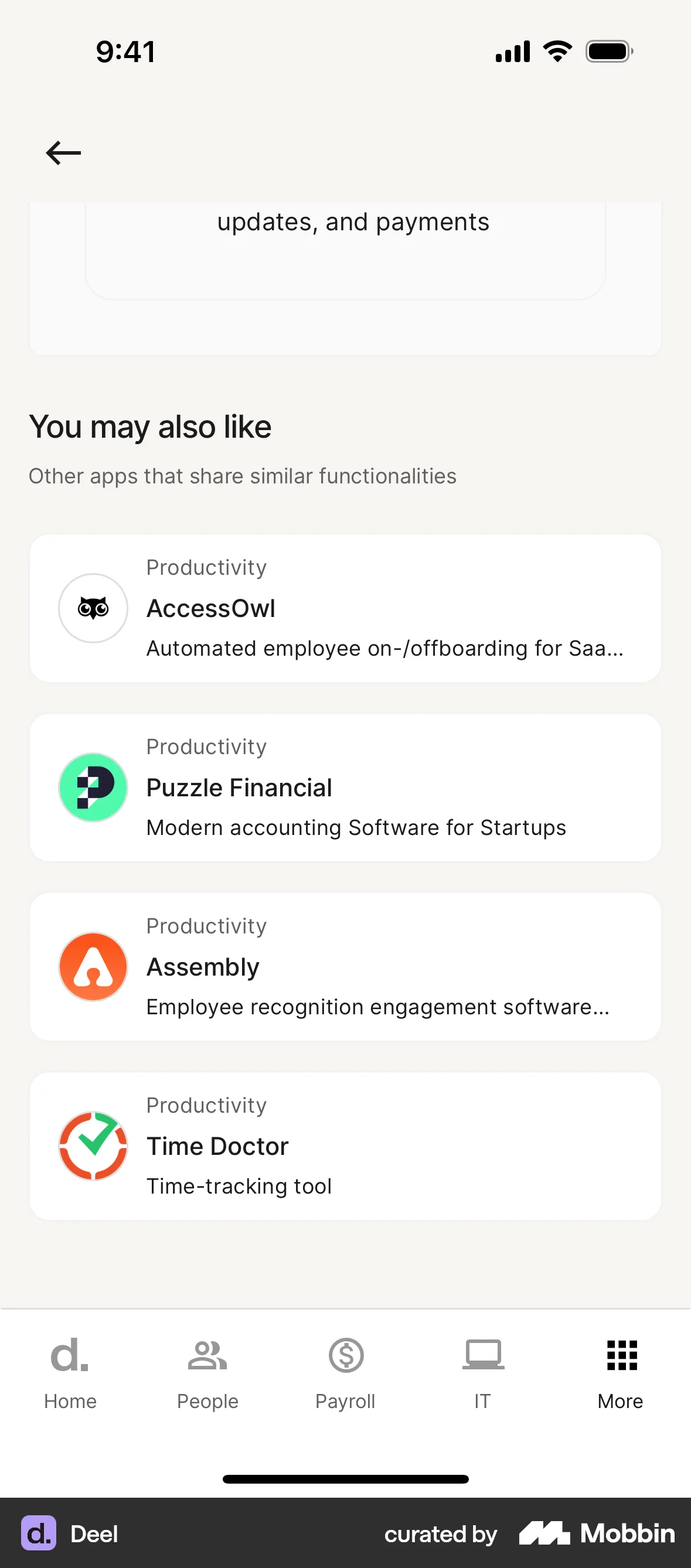 Deel iOS Suggestions & Similar Items screen