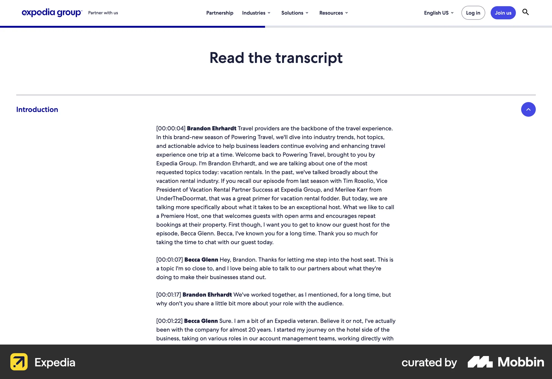 Expedia Web Song & Podcast Detail screen
