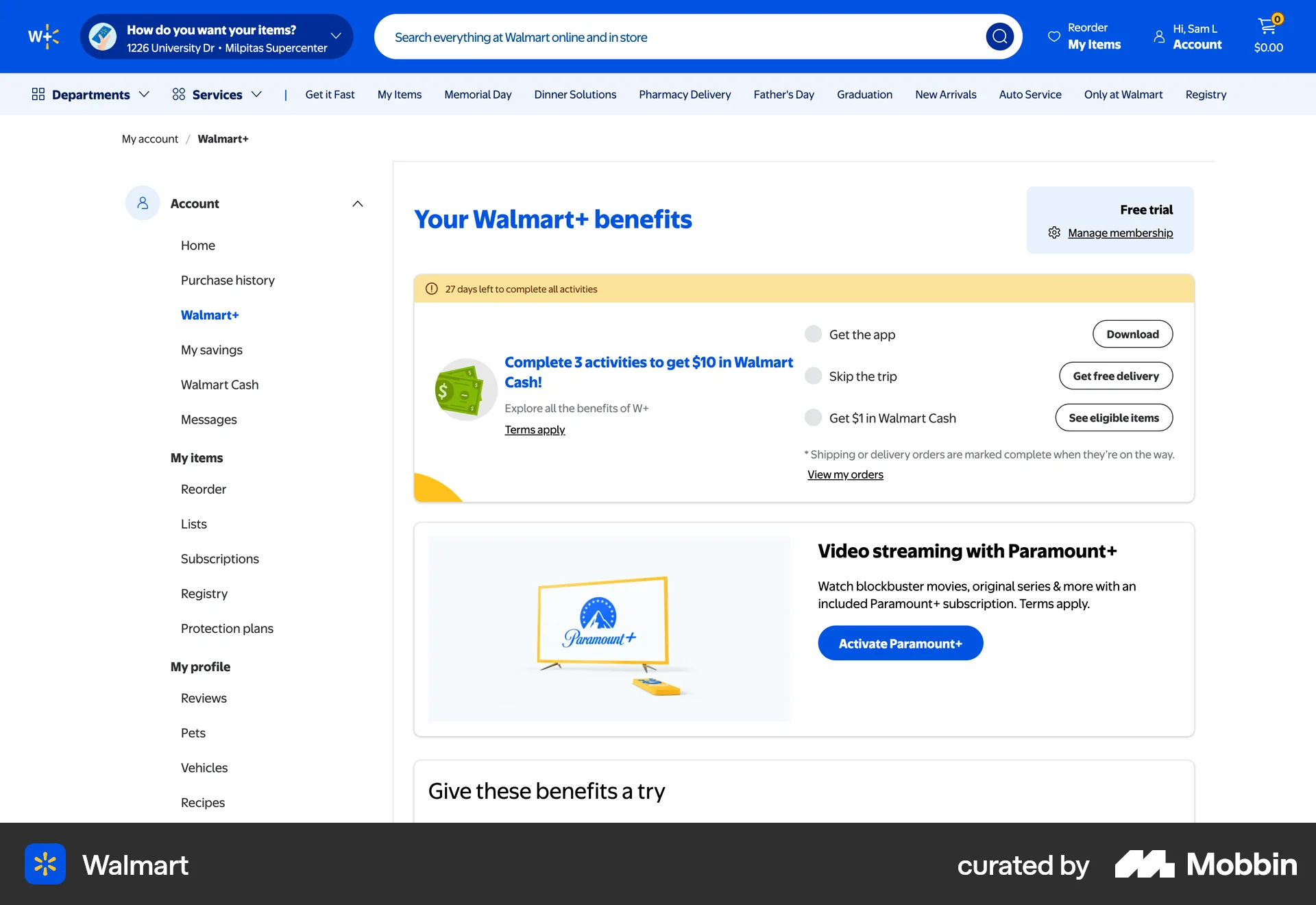 Walmart Web Billing screen