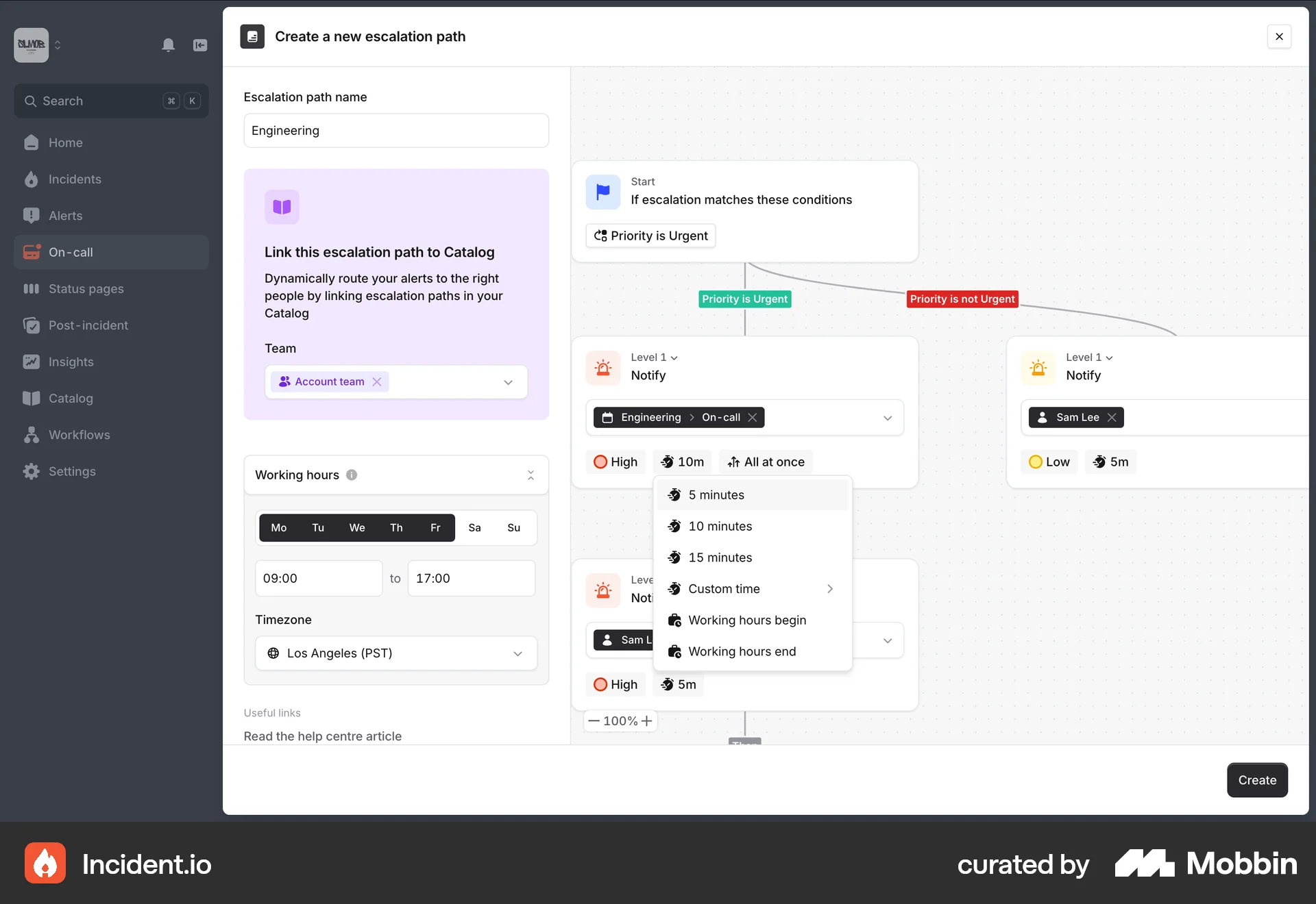 incident.io Web screen containing Time Picker UI element