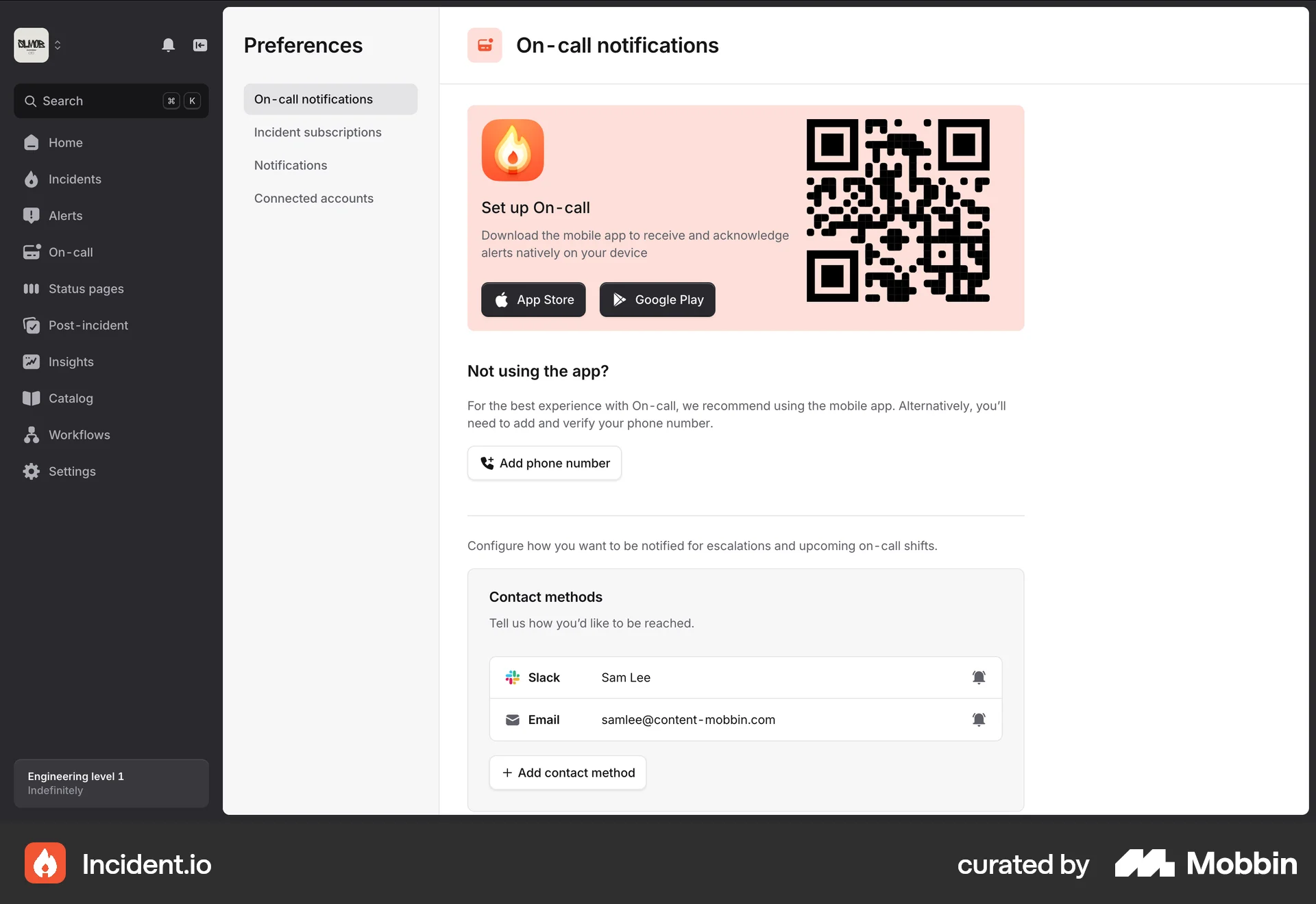 incident.io Web QR Code screen