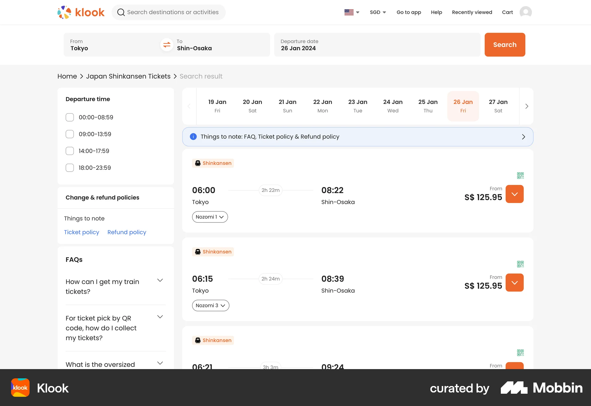 Klook Web screen containing Date Picker UI element