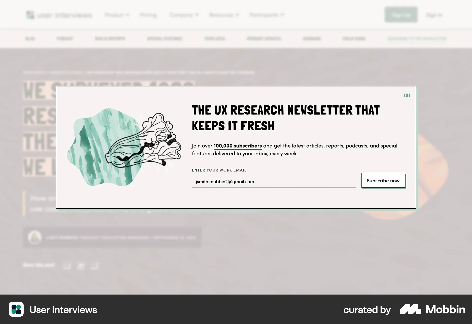 User Interviews Web Follow & Subscribe screen