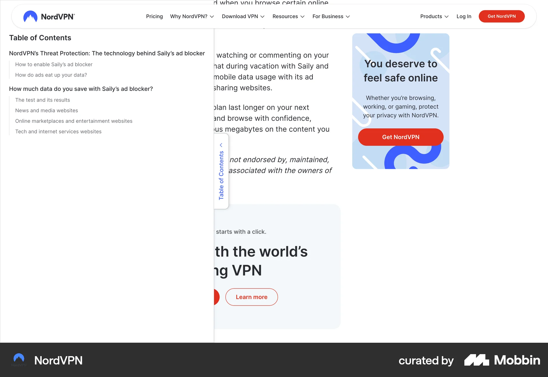 NordVPN Web screen containing Drawer UI element