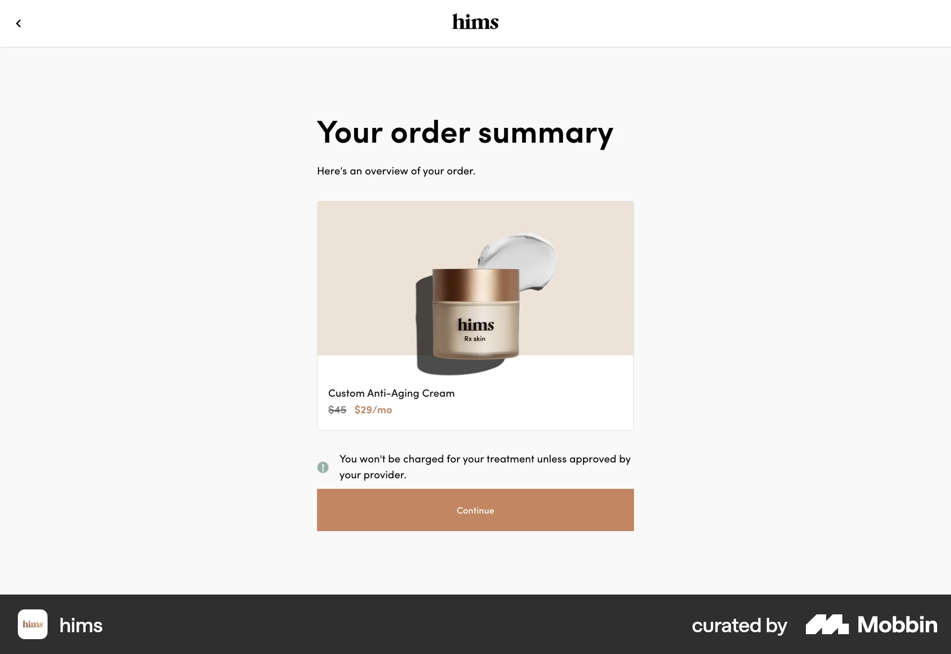 Hims Web Checkout screen
