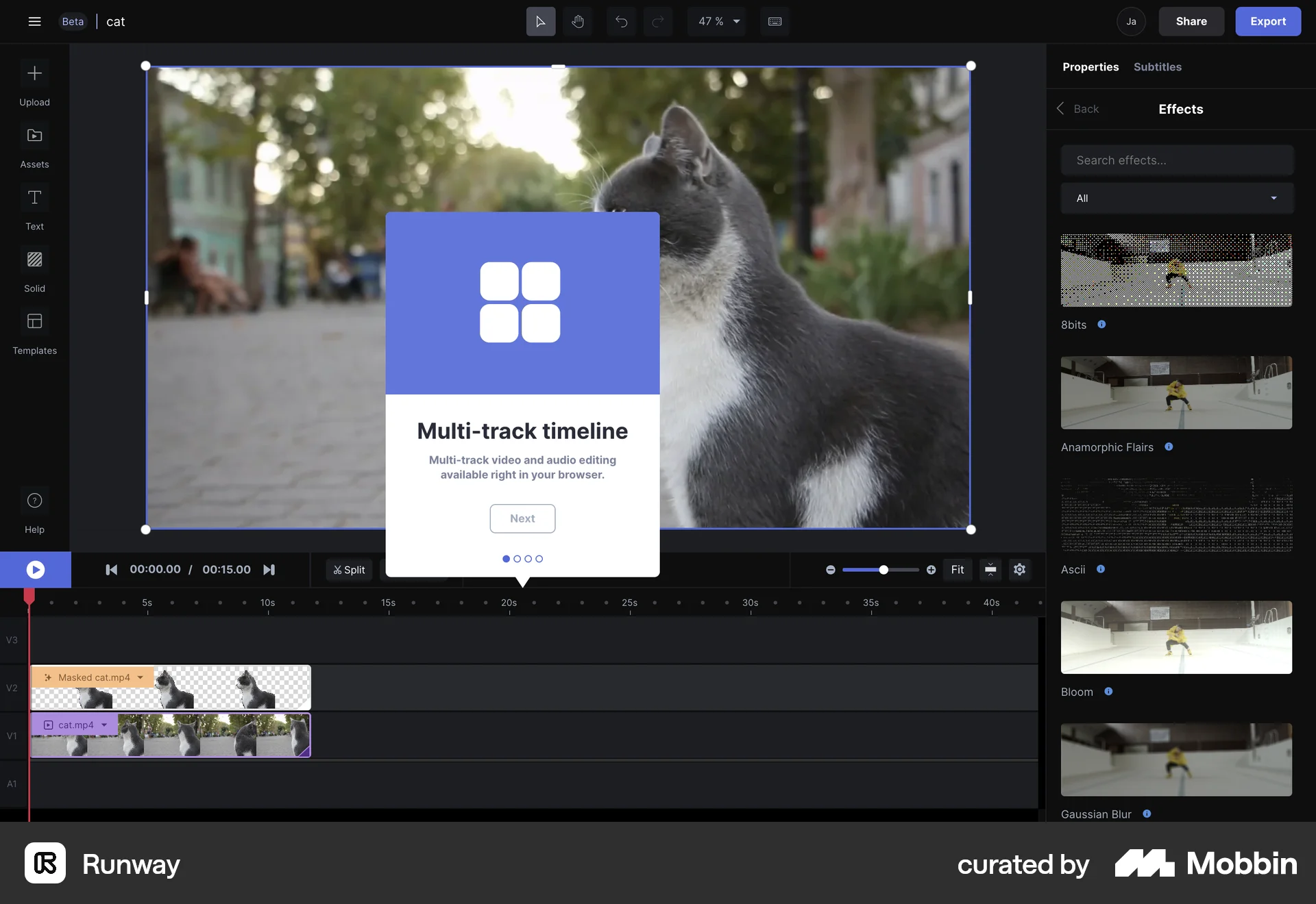 Runway Web screen containing Coach Marks UI element