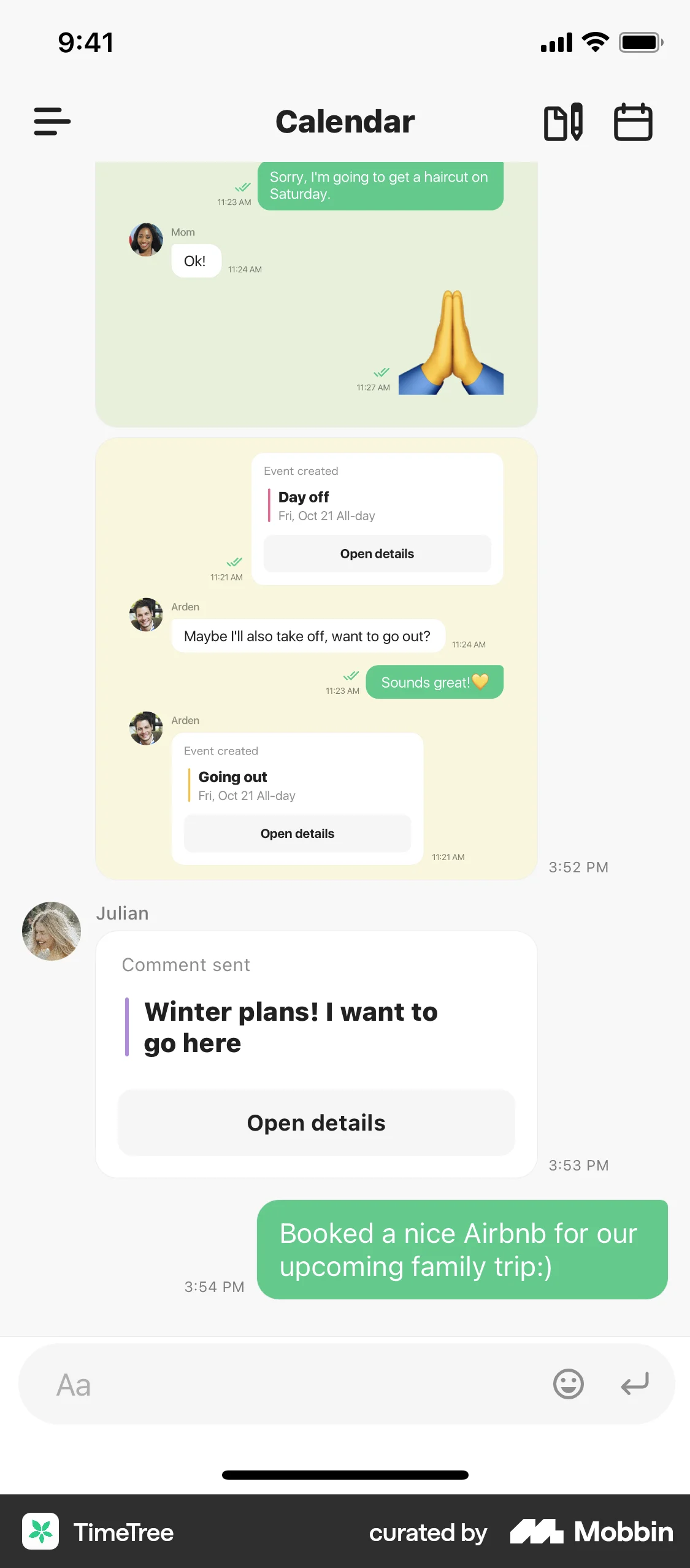 TimeTree iOS Social Feed screen