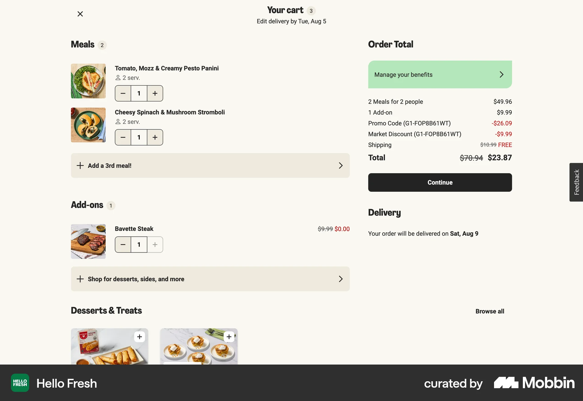 HelloFresh Web Web Shopping Cart screen