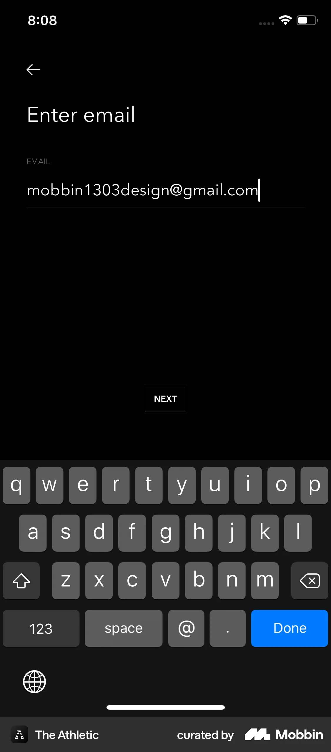 The Athletic iOS Signup screen