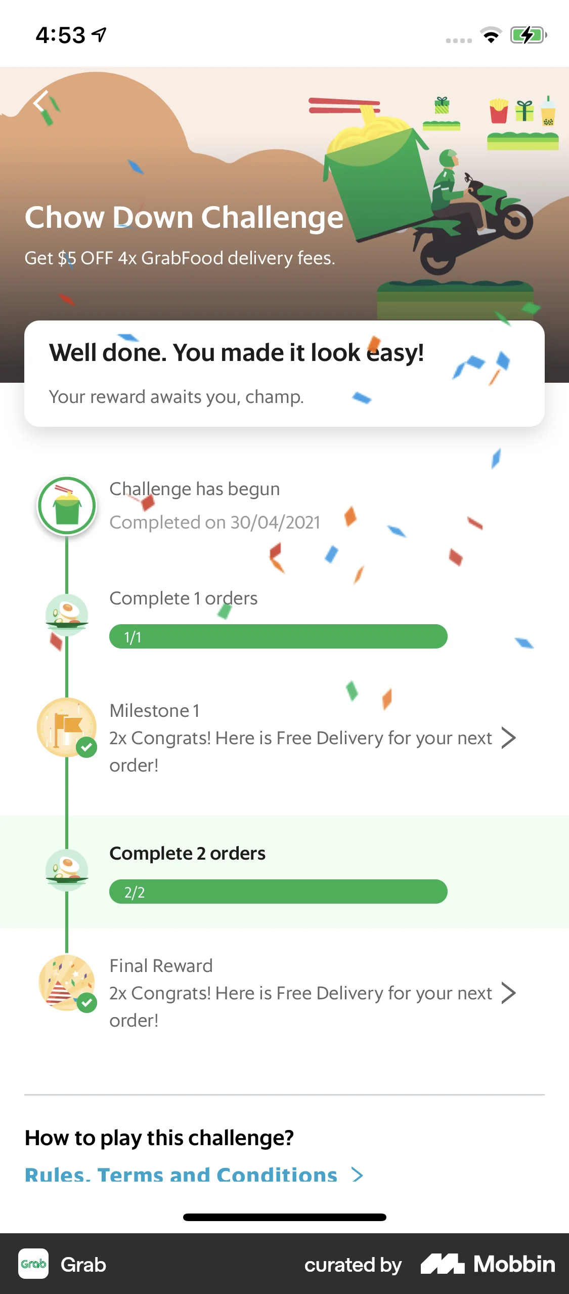 Grab iOS Confetti screen