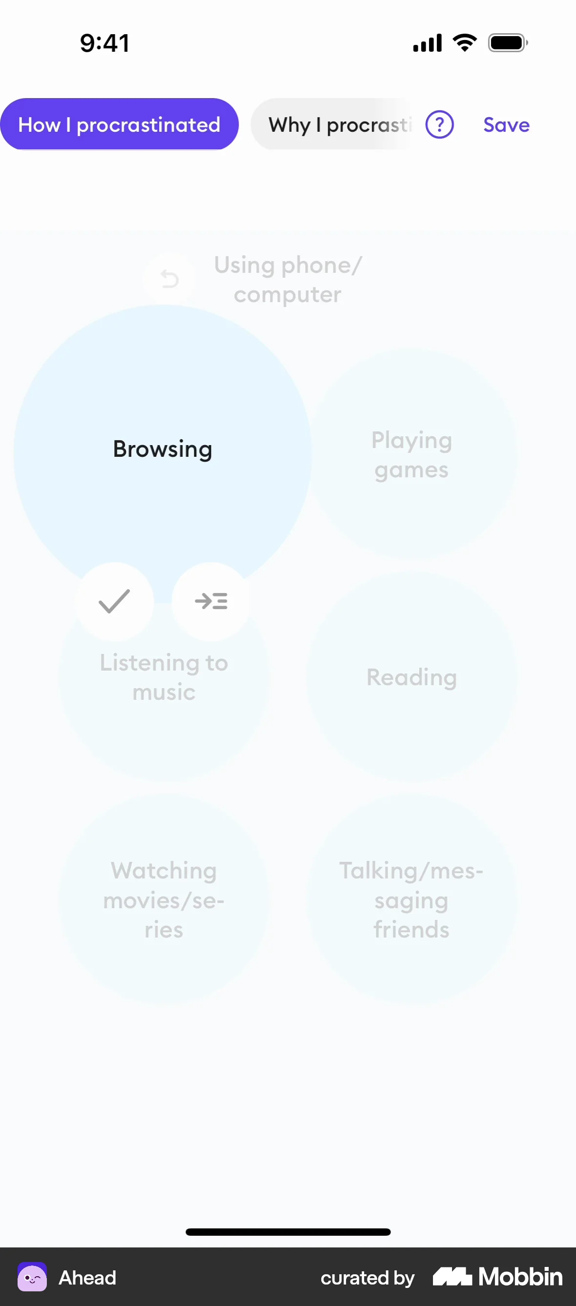 Ahead iOS Pie Chart UI screen
